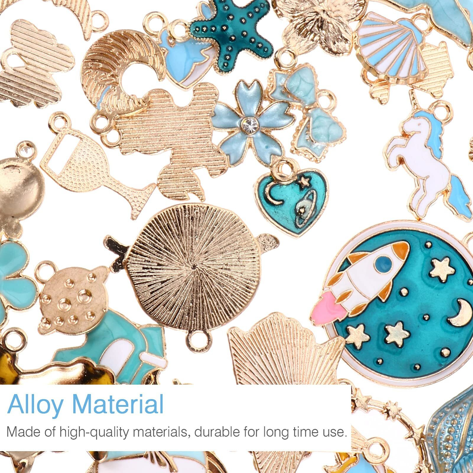 Heallily 1 Set 31Pcs Diy Enamel Charm Flower Fish Shell Moon Star Pendant Diy For Necklace Bracelet Jewelry Making And Crafting Charms - Blue