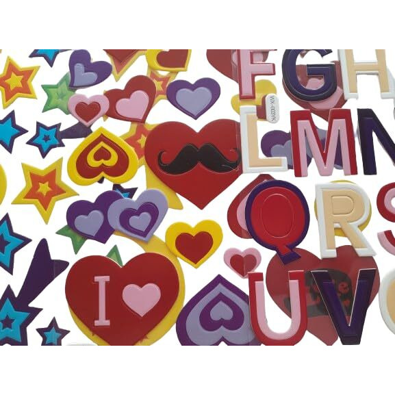 Kcr 3 Sheet Set Heart, Star And Alphabets/Abc Self Adhesive Stickers For Kids, Children Learning Or Art & Craft