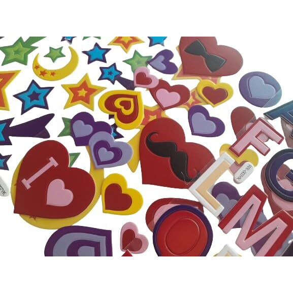 Kcr 3 Sheet Set Heart, Star And Alphabets/Abc Self Adhesive Stickers For Kids, Children Learning Or Art & Craft