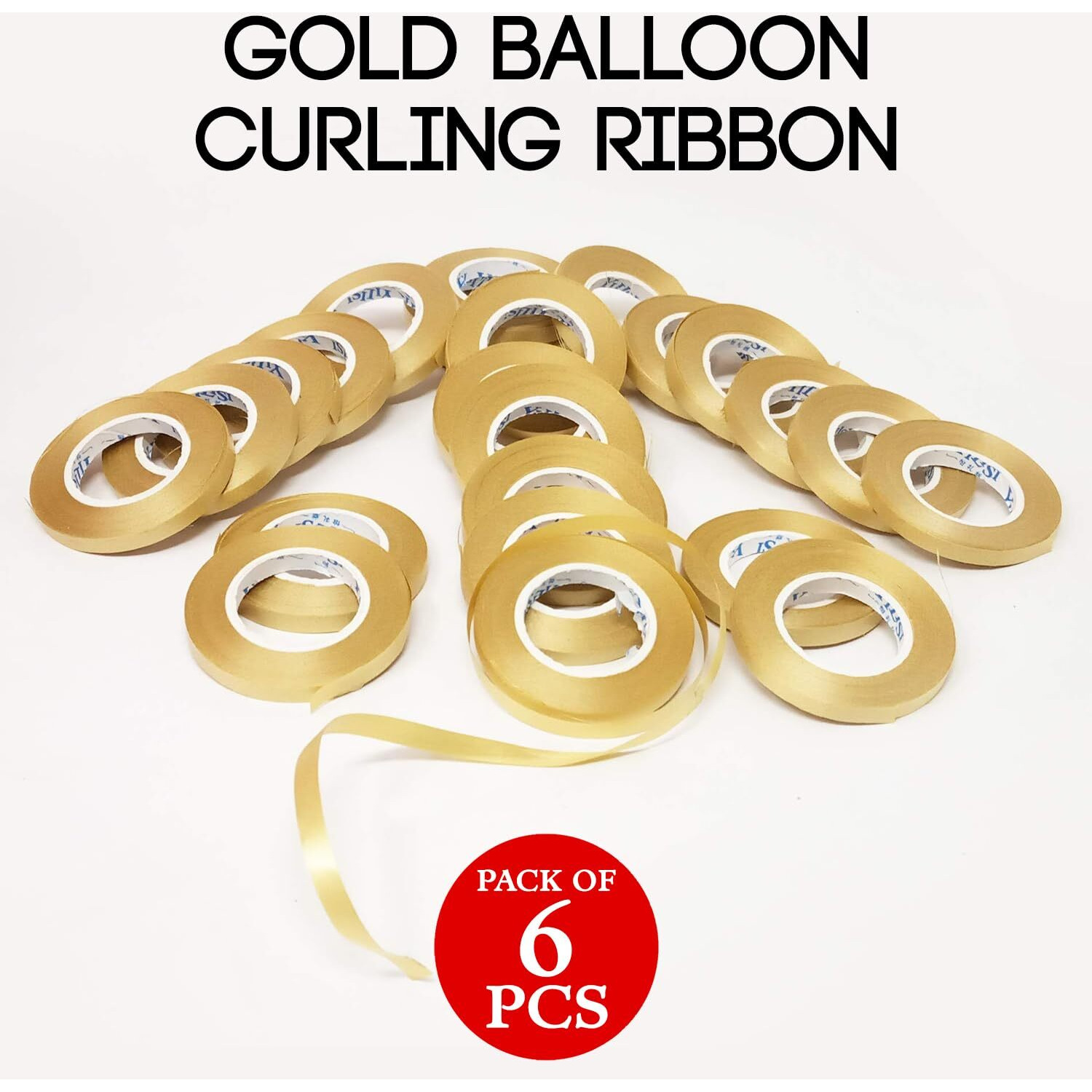 Zyozique 6 Pcs Curling Ribbons For Balloons Party Decoration 5 Meters Gold Crimped Curling Ribbon Shiny Balloon String Roll Gift Wrapping Ribbon -(Gold)