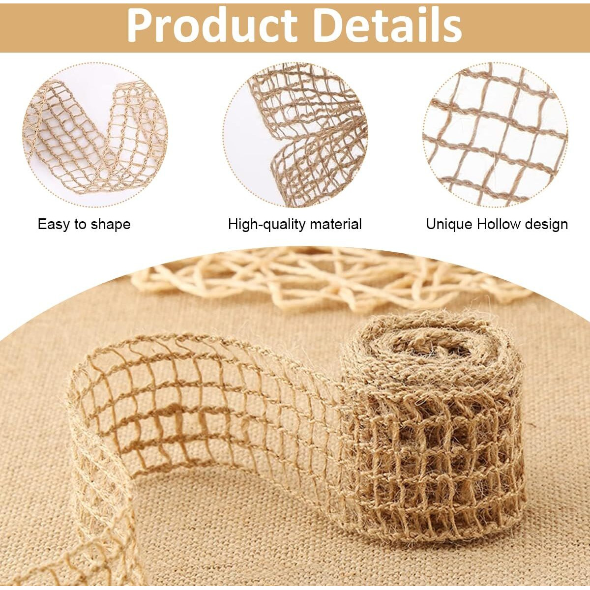 Patpat Jute Burlap Ribbon, 4 Rolls 6.6Ft Jute Rope For Craft, Creative Diy Ribbons For Gift Wrapping, Diy Project, Event & Wedding Decorations, Natural Fabric Roll Craft Decoration Lace