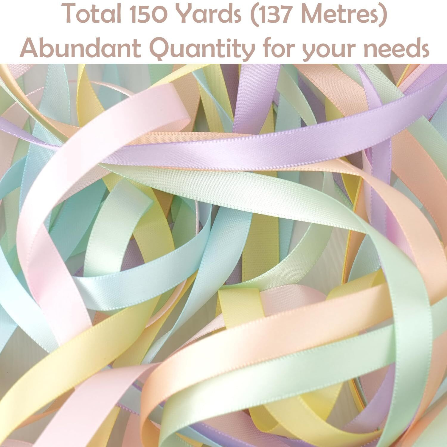 Store 2508 6 Rolls Pastel Rainbow Satin Ribbon Assortment - 15Mm X 22.8M Each, Total 150 Yards (137 Metres) - Multicolour, Polyester, Multiple Occasions, Contemporary Style