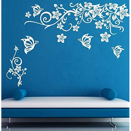 Stickersyard 'Butterfly Floral' Wall Sticker & Decal Stickers Color - White (Size 120 Cm X 120 Cm)