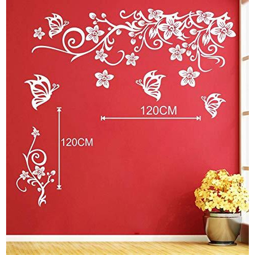Stickersyard 'Butterfly Floral' Wall Sticker & Decal Stickers Color - White (Size 120 Cm X 120 Cm)