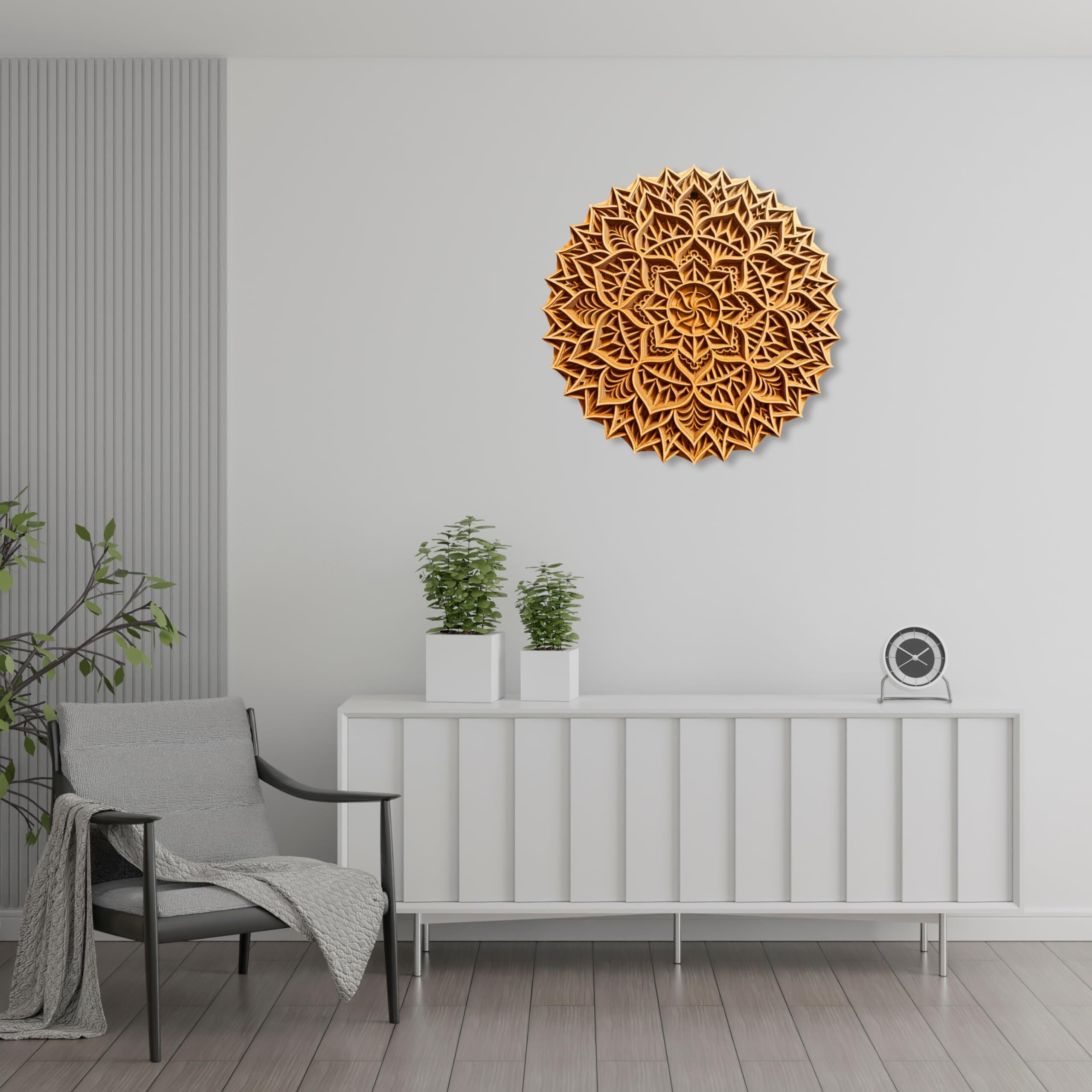 Gloridec Wooden 3D Laser Cut Decorative Mandala Wall Decor | Decorative Multi Layered Round Mandala Wall Art, Living Room Wall Hanging (24 X 24 Inch)