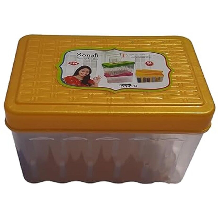 Korzystny 24 Reels Storage Sewing Supplies Organizer Rectangular Empty Plastic Tailoring Accessories Box Thread Button Storage Needle Box Big Size 24 Spools Tailor Kit (Multi Color)