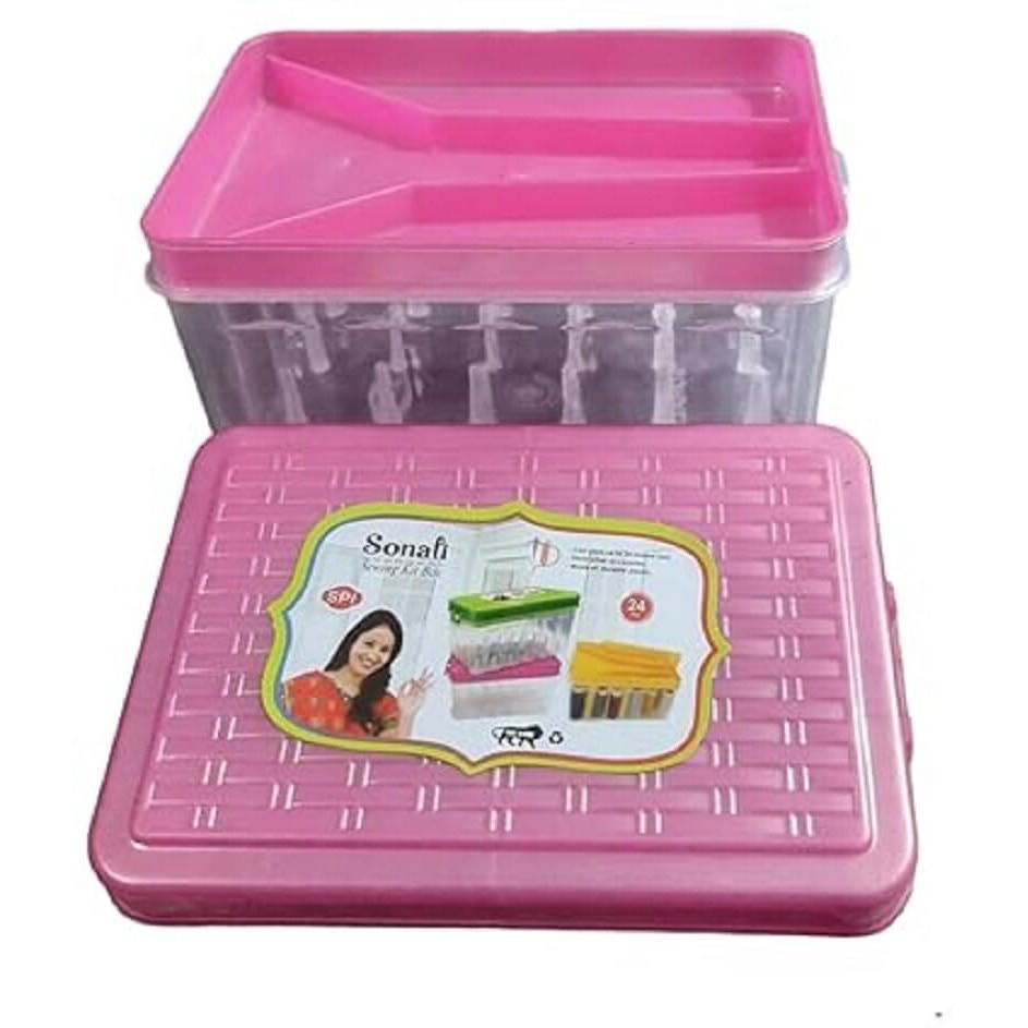 Korzystny 24 Reels Storage Sewing Supplies Organizer Rectangular Empty Plastic Tailoring Accessories Box Thread Button Storage Needle Box Big Size 24 Spools Tailor Kit (Multi Color)