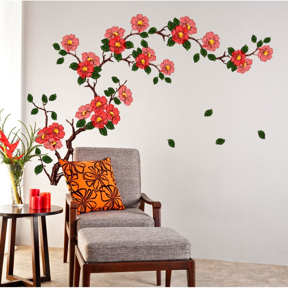 Decals Design 'Floral Branch Antique Flowers' Wall Stickers (Pvc Vinyl, 50 Cm X 70 Cm, Multicolour)