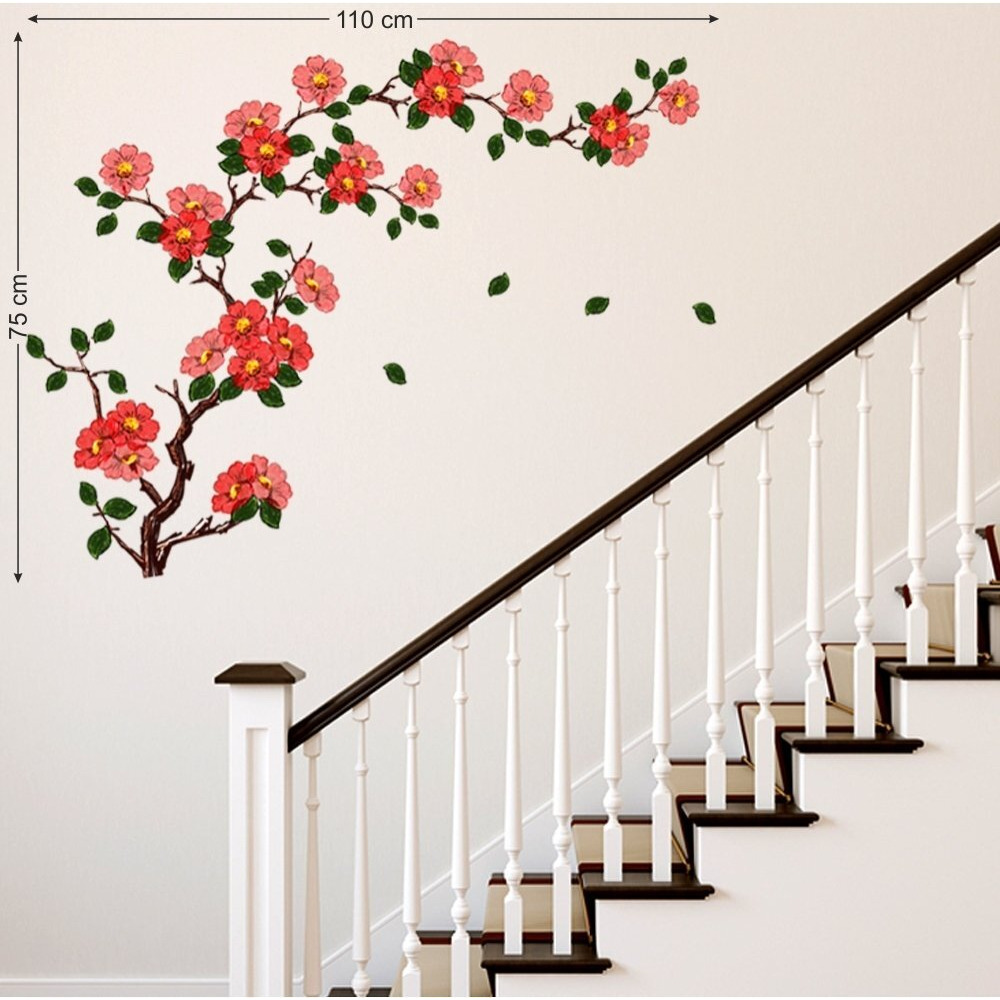 Decals Design 'Floral Branch Antique Flowers' Wall Stickers (Pvc Vinyl, 50 Cm X 70 Cm, Multicolour)
