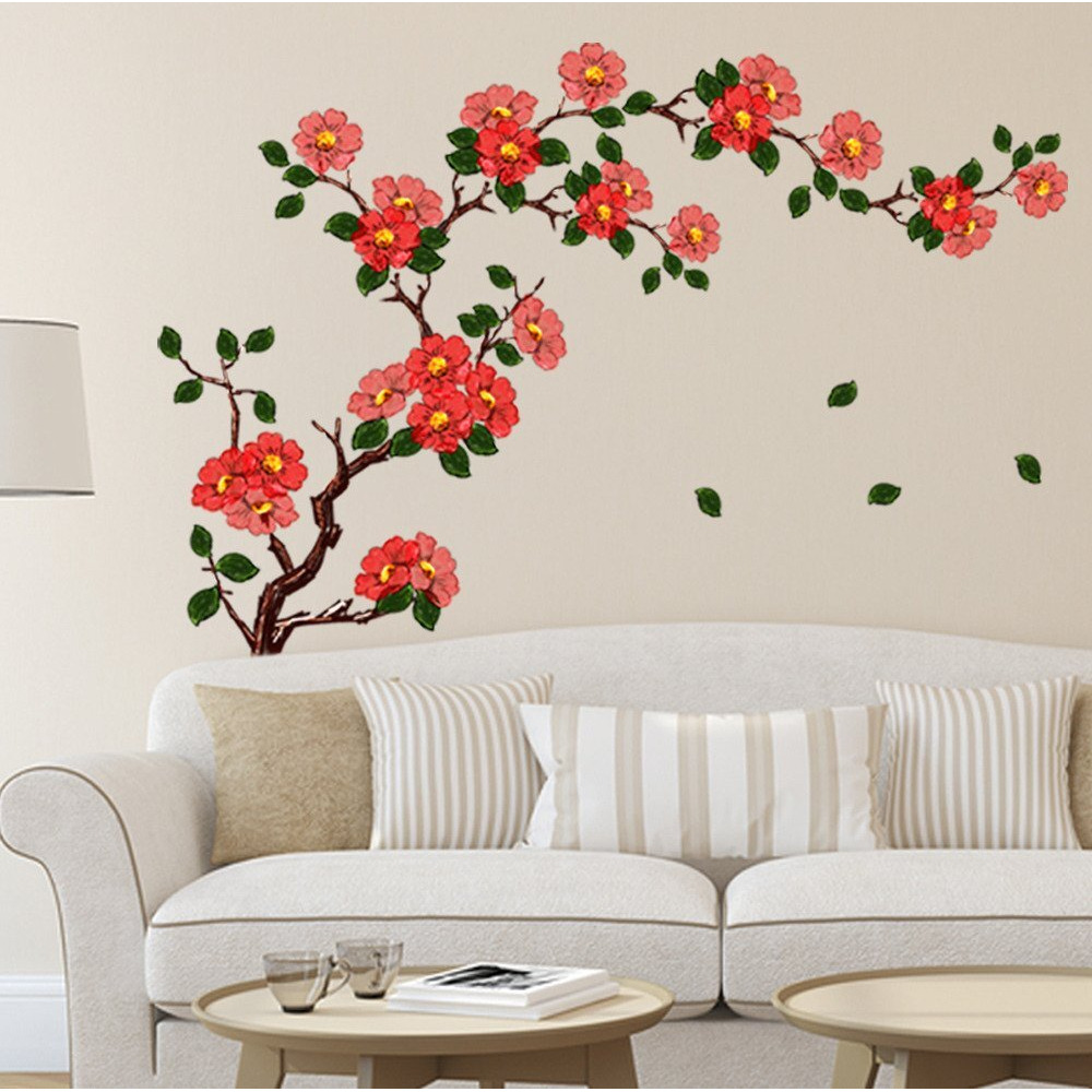 Decals Design 'Floral Branch Antique Flowers' Wall Stickers (Pvc Vinyl, 50 Cm X 70 Cm, Multicolour)