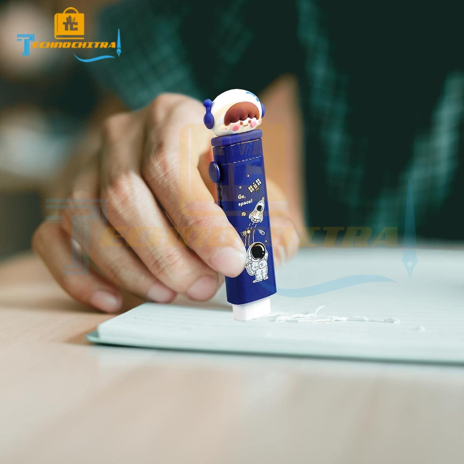 Technochitra Cartoon Push Eraser Set  2 Retractable Erasers With Extra Refills  Fun & Long-Lasting For Kids & Students