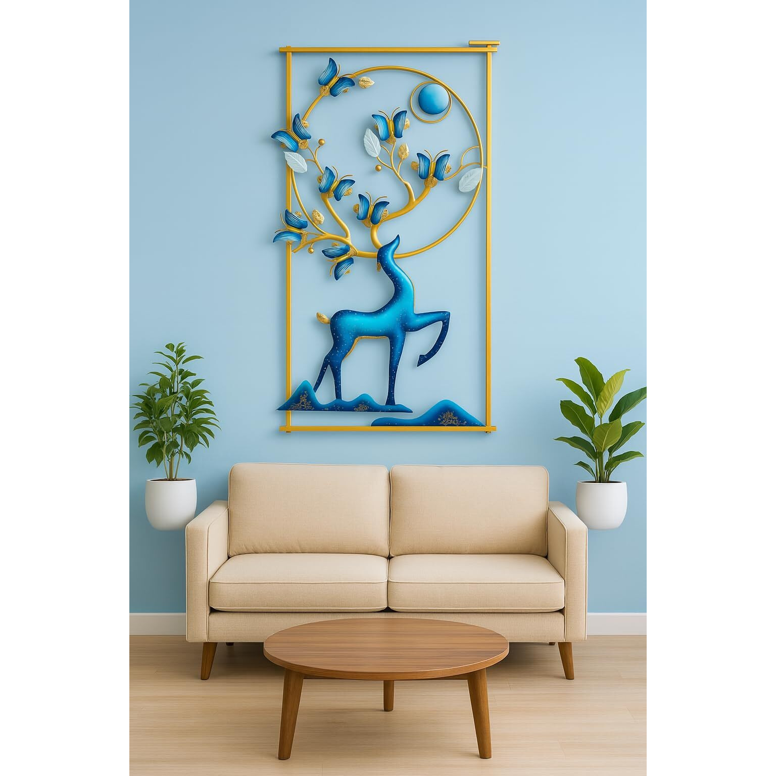 Rsn Wall Art Deer And Butterfly Metal Frame With Led, Wall Sculpture For Living Room, Bedroom, Office Decoration Wall Hanging For Home Decorative-A2