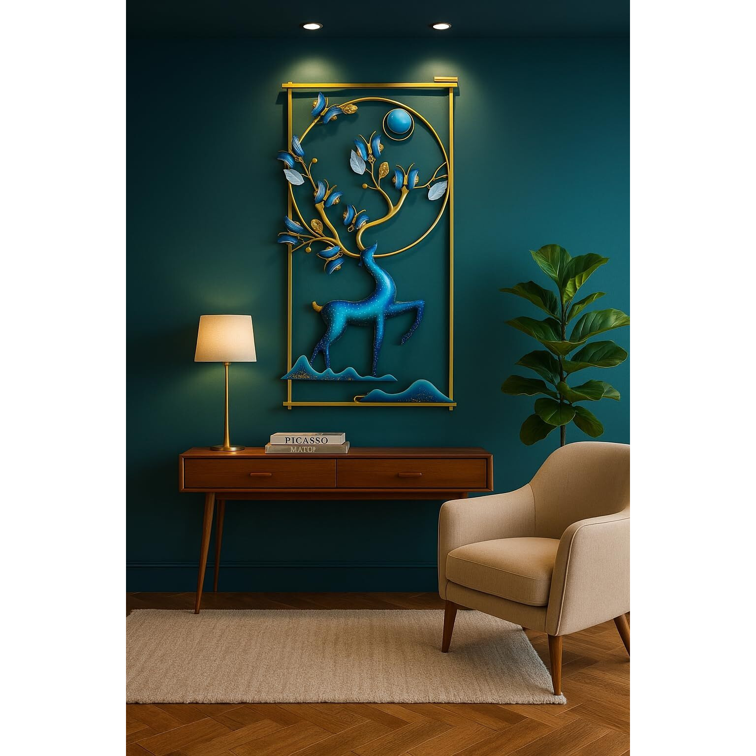 Rsn Wall Art Deer And Butterfly Metal Frame With Led, Wall Sculpture For Living Room, Bedroom, Office Decoration Wall Hanging For Home Decorative-A2
