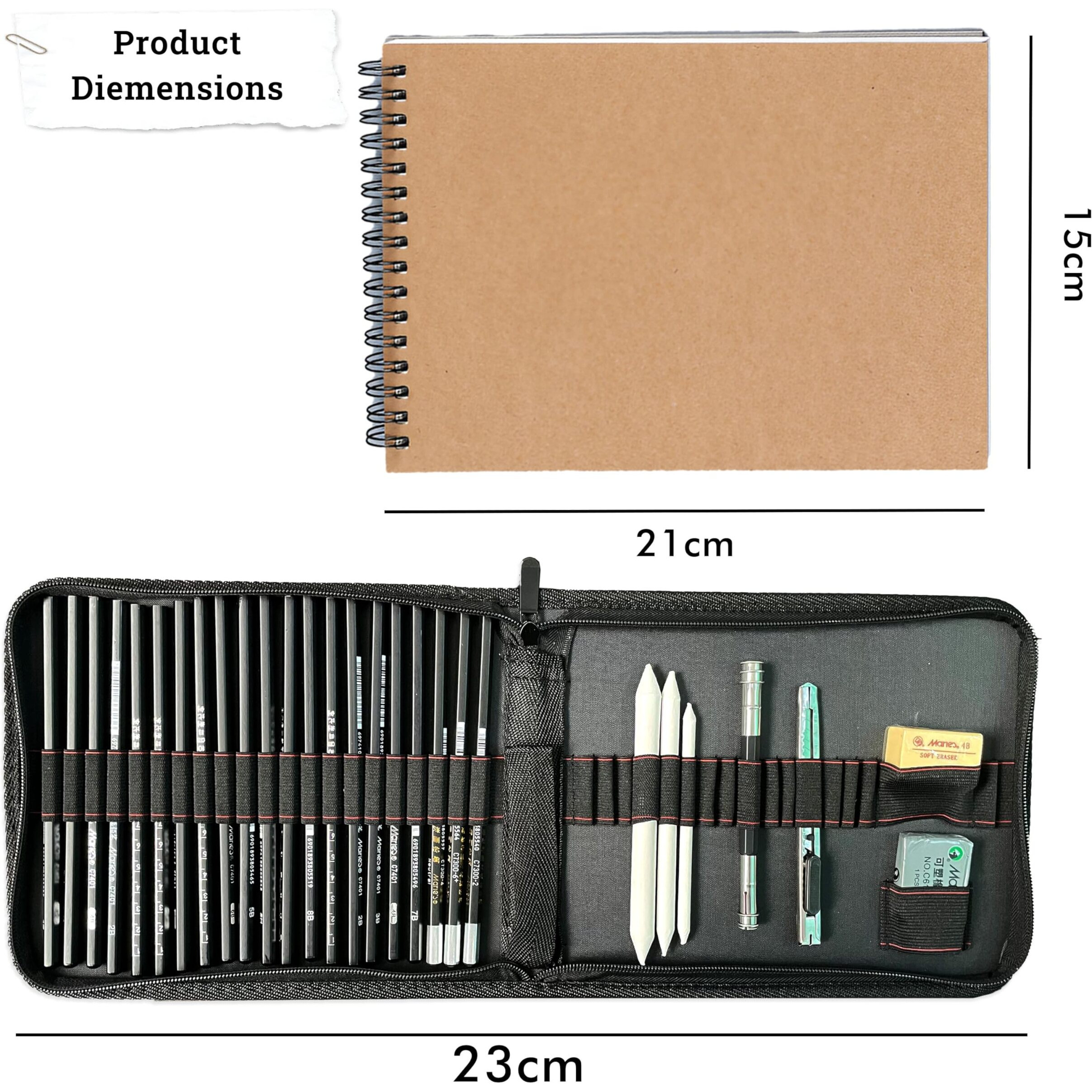 Kraptick Sketch Pencil Set - Drawing & Shading Pencils, Charcoal Pencils, Sketching Book - Perfect For Adult Artists - Yellow, Unisex, All Seasons