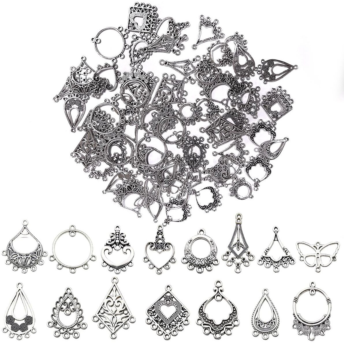 Sannidhi 60Pcs Charms For Bracelet Making Antique Silver Earrings Charms For Jewellery Making Zinc Alloy Bracelet Charms Pendents Kit For Necklace Jewelry Making And Diy Crafts