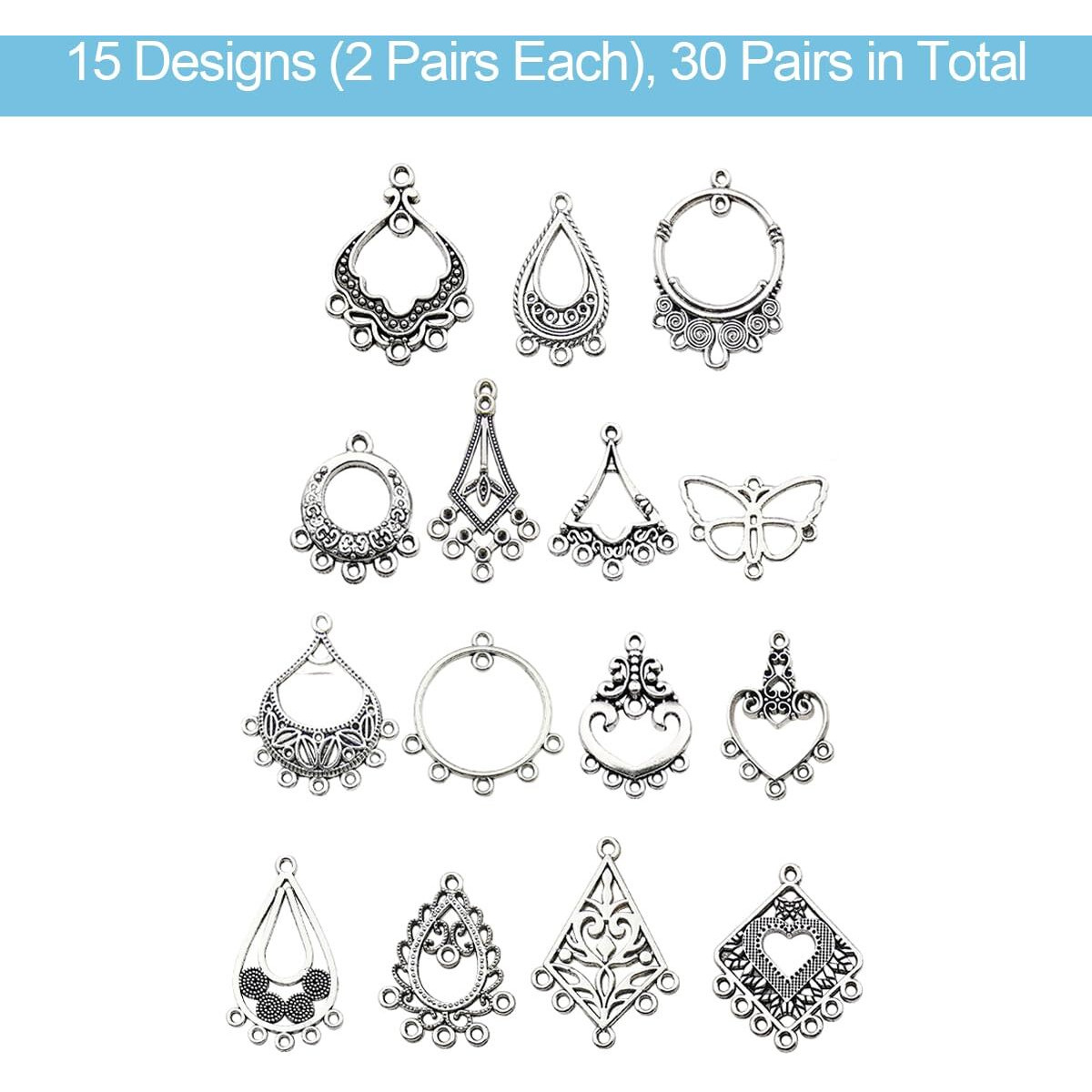 Sannidhi 60Pcs Charms For Bracelet Making Antique Silver Earrings Charms For Jewellery Making Zinc Alloy Bracelet Charms Pendents Kit For Necklace Jewelry Making And Diy Crafts