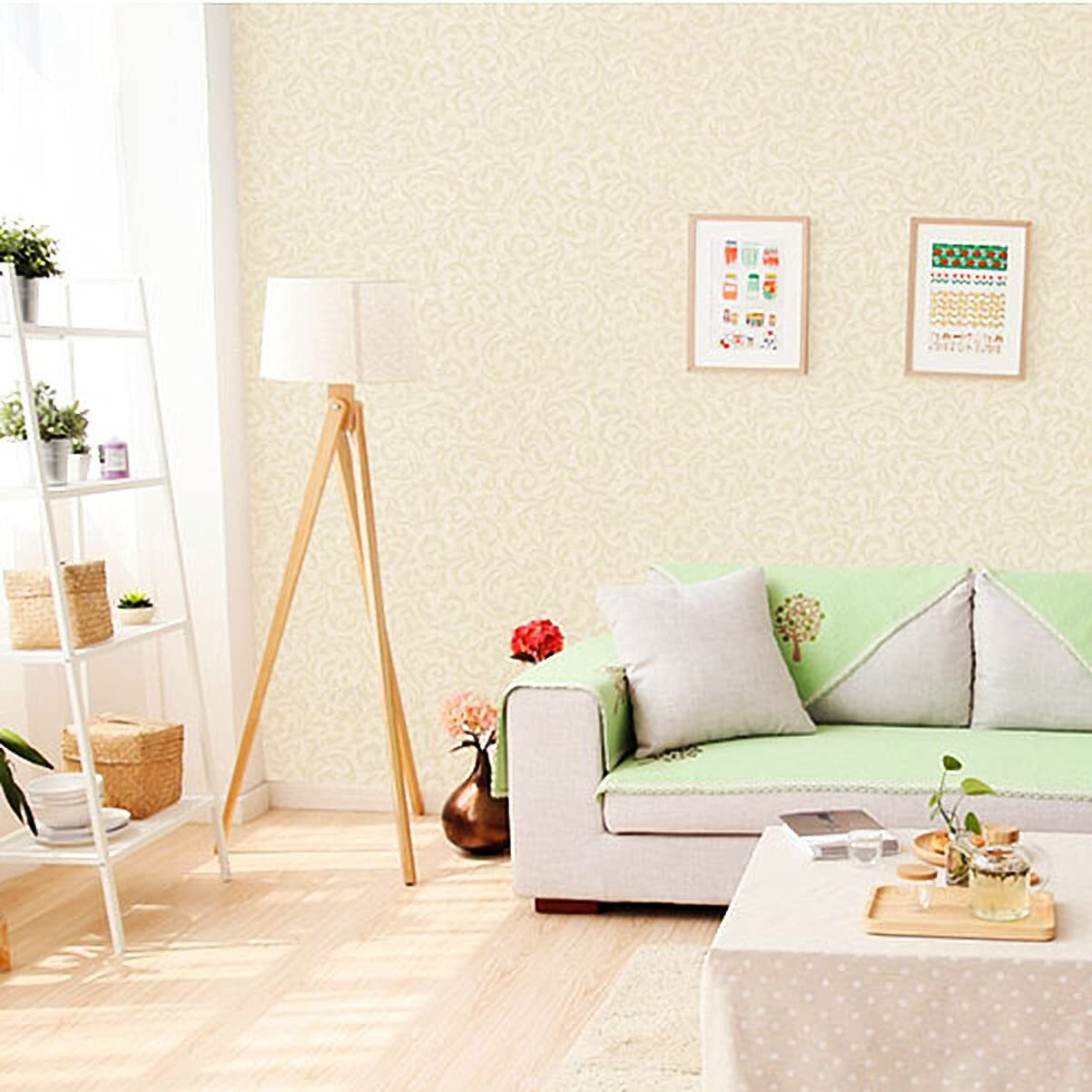 Wolpin Wall Stickers Wallpaper For Home Embossed European Flowers In Beige (45 X 300 Cm) Dense, Diy Self Adhesive, Beige