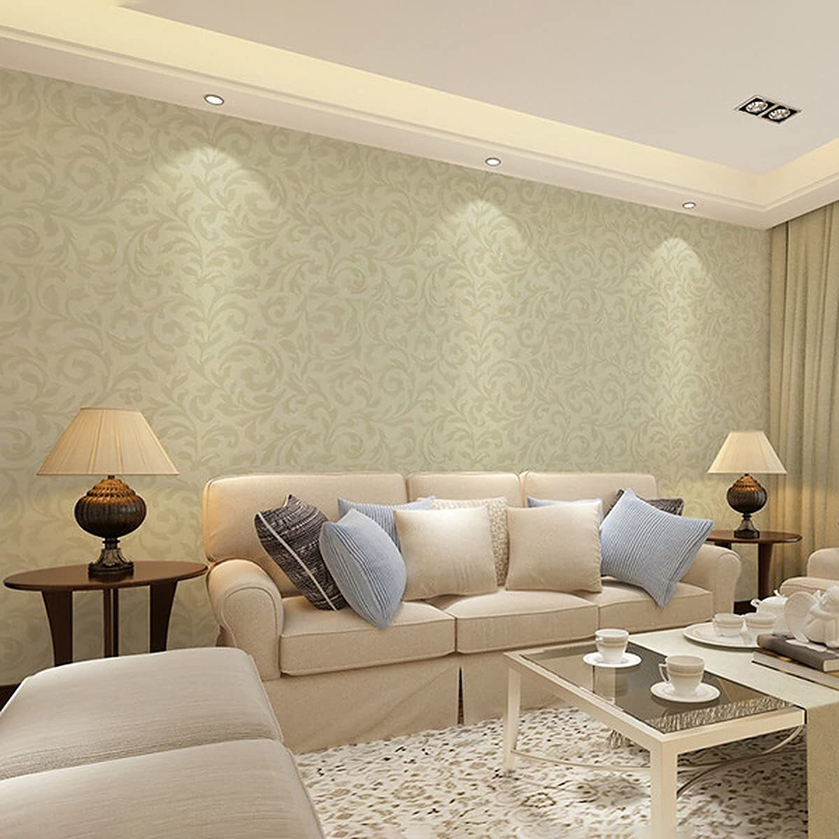 Wolpin Wall Stickers Wallpaper For Home Embossed European Flowers In Beige (45 X 300 Cm) Dense, Diy Self Adhesive, Beige