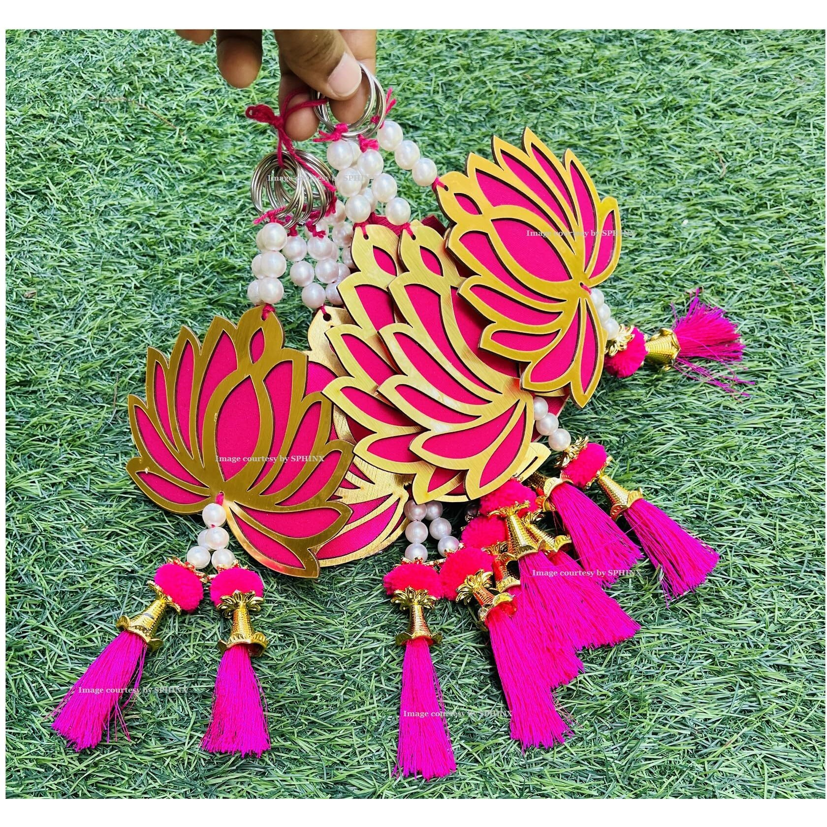 Sphinx Mdf Lotus Cut Outs, Tassels Latkans, Floral Wall Hangings, Lotus Candle Holder, T-Lites - Main Entrance & Backdrop Decorations (2 Piece)