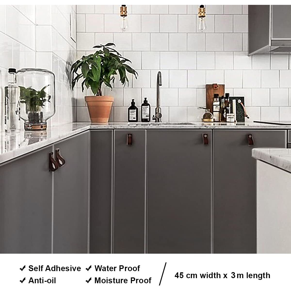 Wolpin Wall Stickers Wallpaper For Hall (45 X 300 Cm) Furniture Table Surface Makeover, Waterproof, Self Adhesive Diy Solid Colour, Grey Decorative Wallpaper, 45 Cms