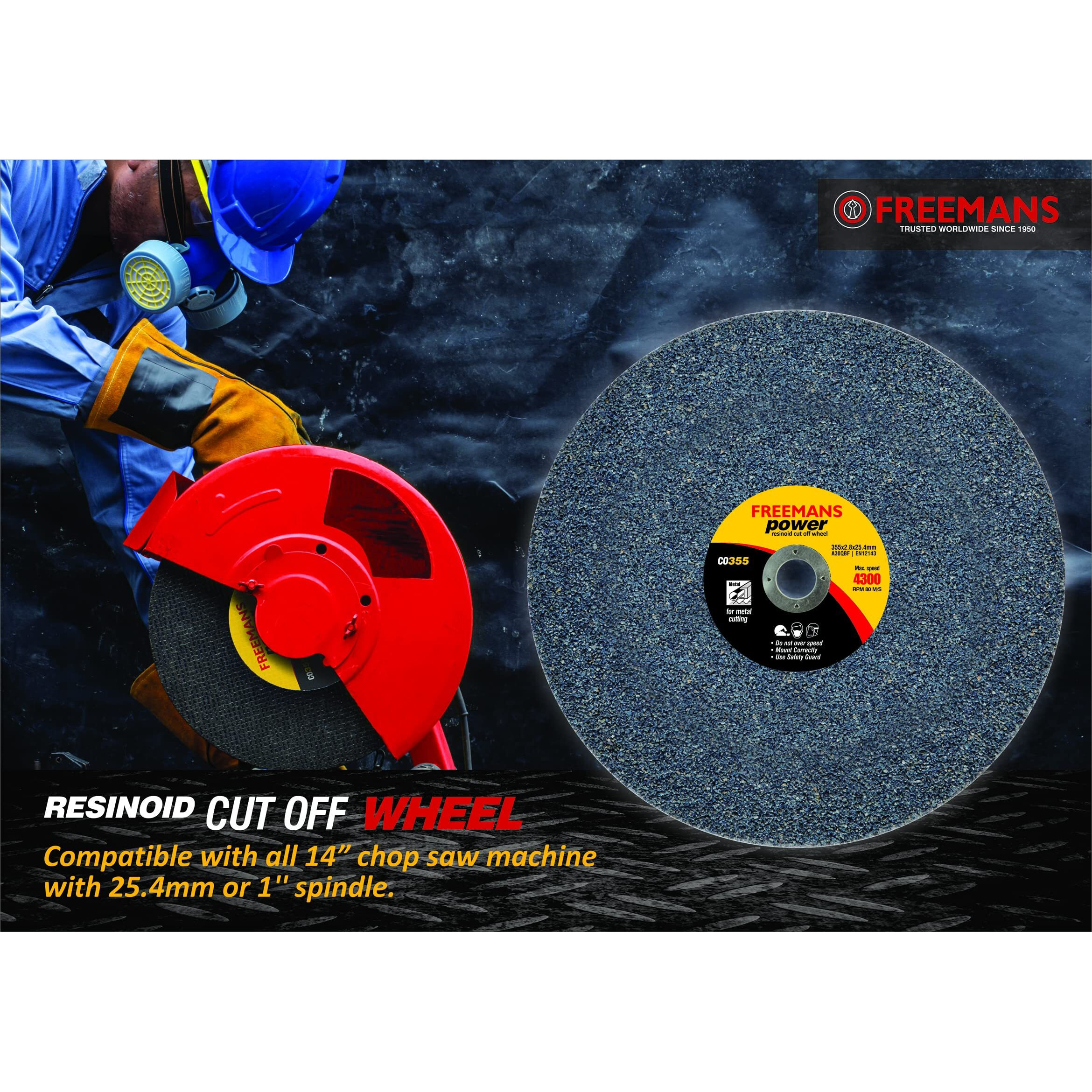 Freemans 14-Inch Power Black Cut Off Wheels-(Set Of 25 Pieces) | Made Of Aluminium Oxide Grain Abrasive|Use For Cutting Of Metals, Steel, Stainless Steel, Cast Iron, And Ferrous Metals