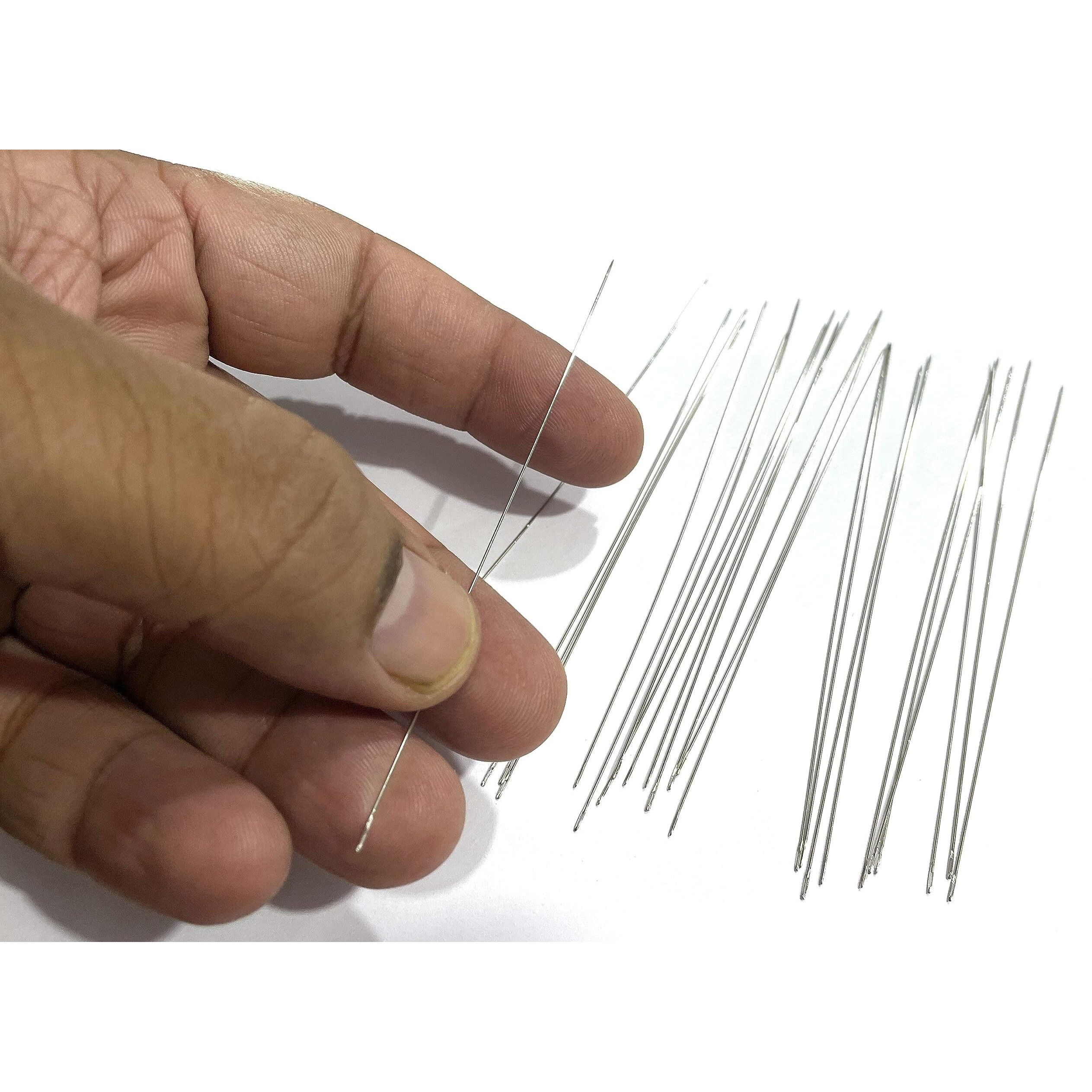 Omx 25 Pieces Double Long Beading Needles, 0.45Mm X100Mm | 100 Mm Long (4 Inch Long), Beading Jewelry Making Tools, Sewing Beading Needle For Hemming, Beads Zardosi Embroidery & Jewelry Making, Total Qty - 25 Needles,