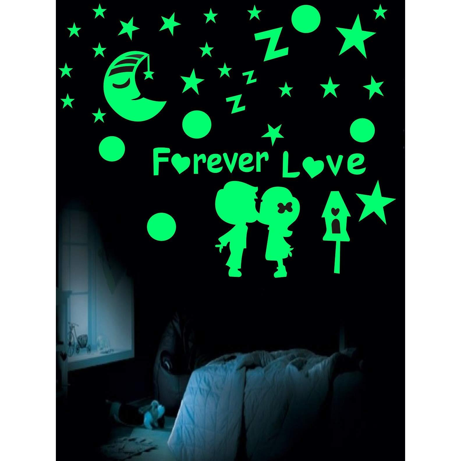 Dreamkraft Love Star & Moon Radium Wall Stickers For Home, Housewarming Decoration And Gift Purpose - Multicolor Glow In The Dark Stickers For Ceiling Decor