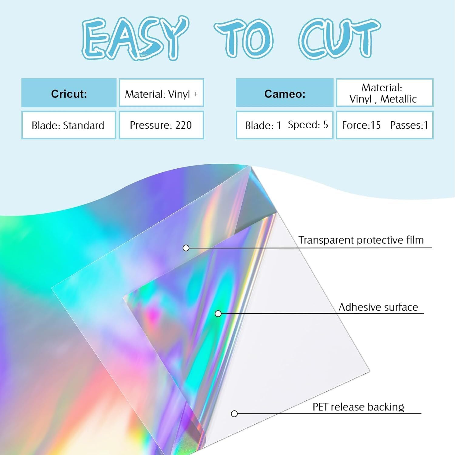 Mahir Holographic Chrome Craft Adhesive Vinyl Roll Holographic Spectrum Silver Rainbow Vinyl 50 Cm X 70 Cm Roll