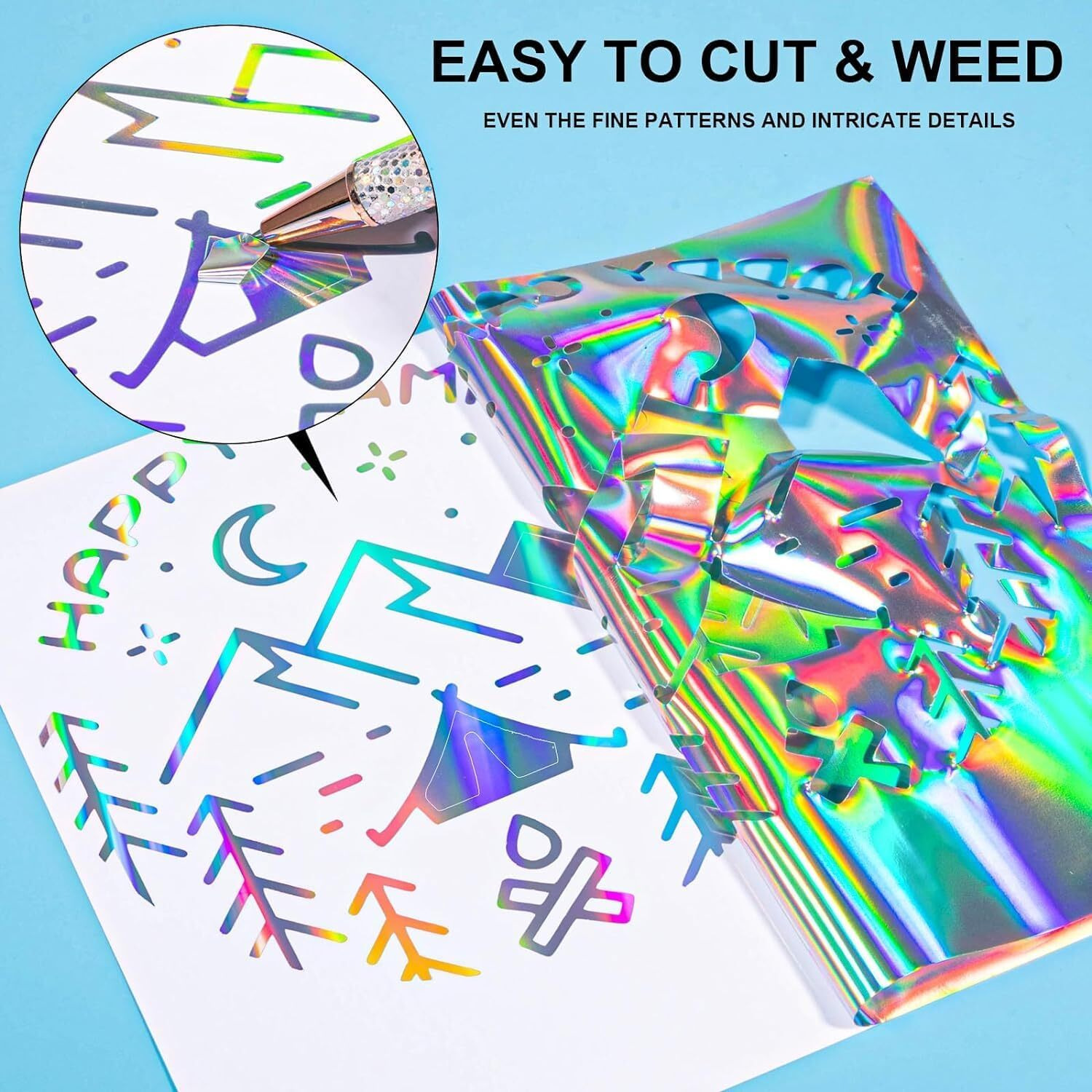 Mahir Holographic Chrome Craft Adhesive Vinyl Roll Holographic Spectrum Silver Rainbow Vinyl 50 Cm X 70 Cm Roll