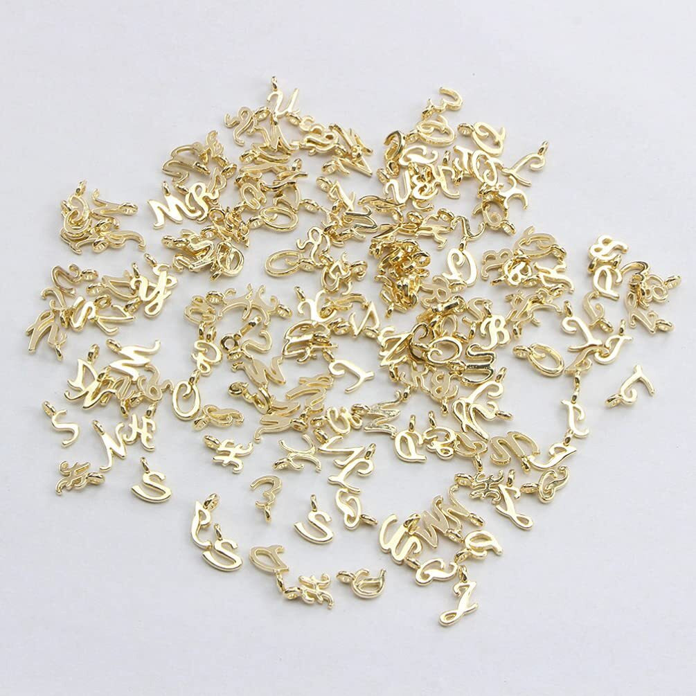 Artibetter 104Pcs Alphabet Abc Letter Charms English Charms Pendant For Name Necklace Bracelet Key Chain Jewelry Making Golden