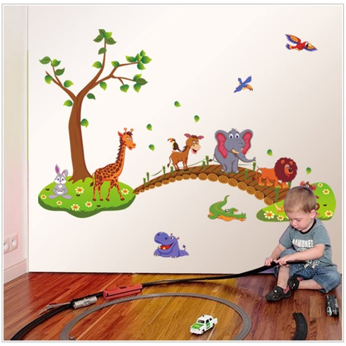 Indian Royals Vinyl Animals In Jungle Wall Self Adhesive Stickers For Kids Room, Multicolor (60 Cm X 90 Cm), 4.4 Cms