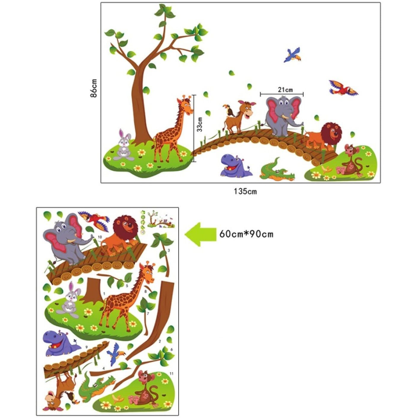 Indian Royals Vinyl Animals In Jungle Wall Self Adhesive Stickers For Kids Room, Multicolor (60 Cm X 90 Cm), 4.4 Cms