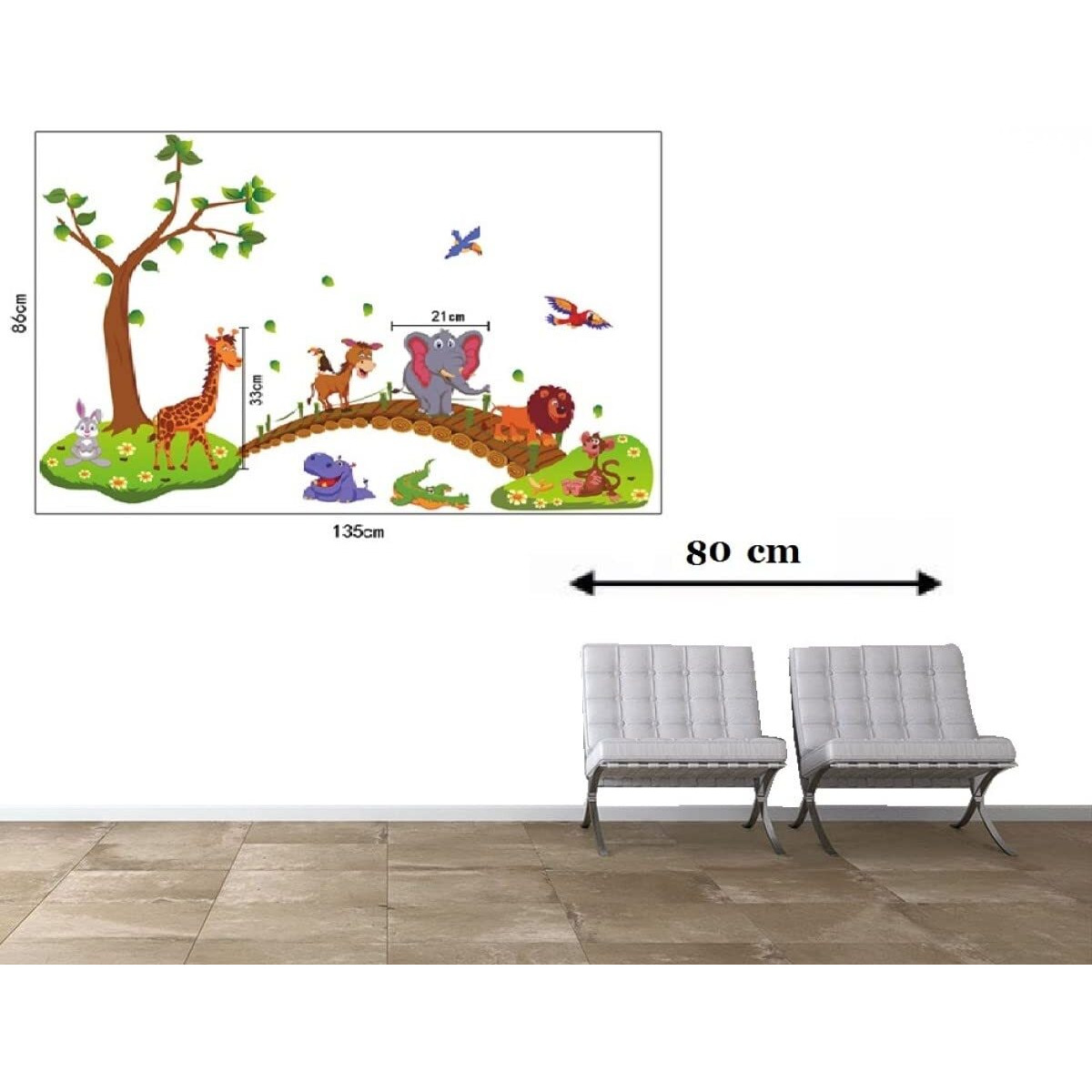 Indian Royals Vinyl Animals In Jungle Wall Self Adhesive Stickers For Kids Room, Multicolor (60 Cm X 90 Cm), 4.4 Cms