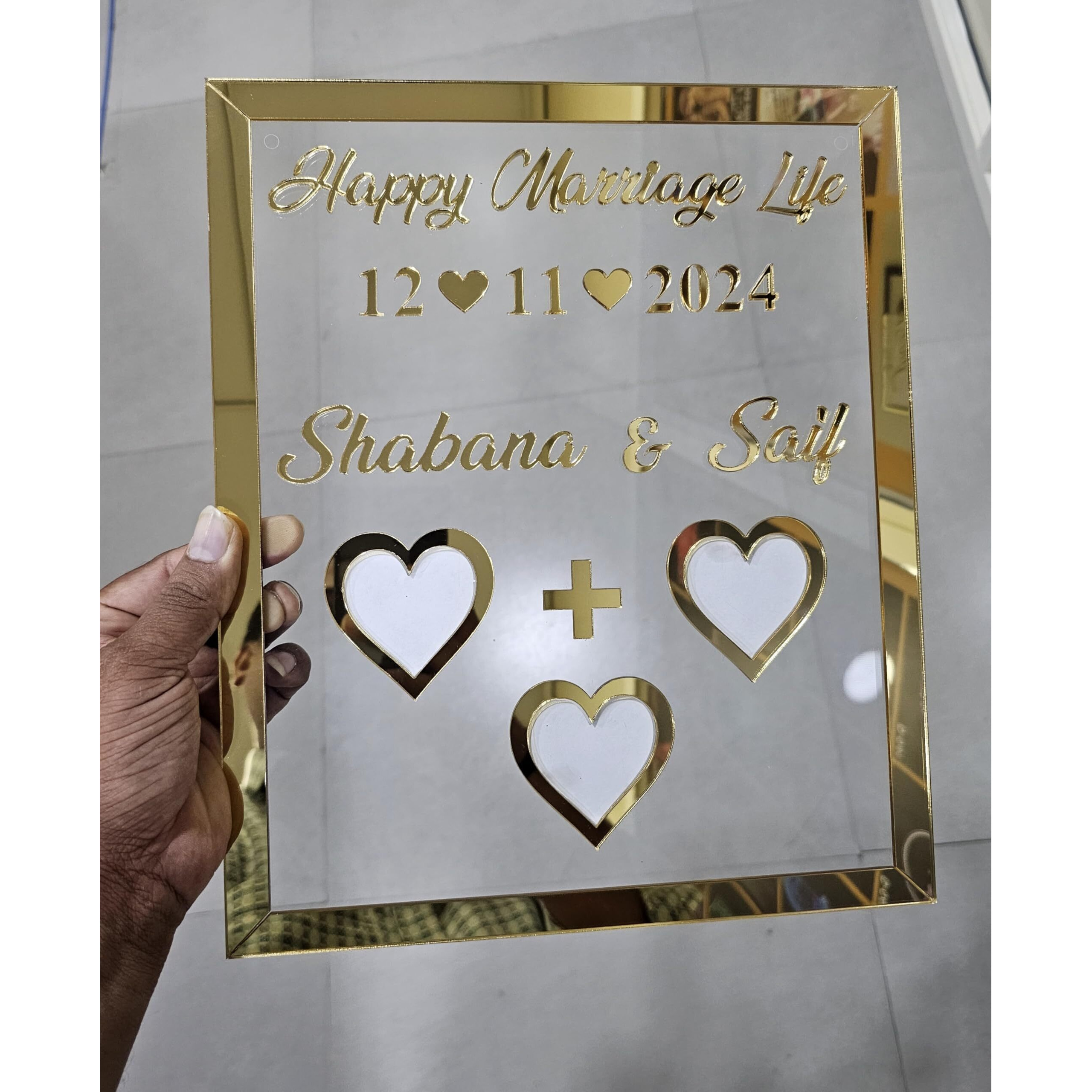 Ukani Thumb Impression Gift For Couple (Size 30 Cm X 25 Cm)| Wedding Thumb Print | Couple Gift| Finger Print Gift| Personalized Text | Golden Acrylic Design| Anniversary Gift/Wedding Gift