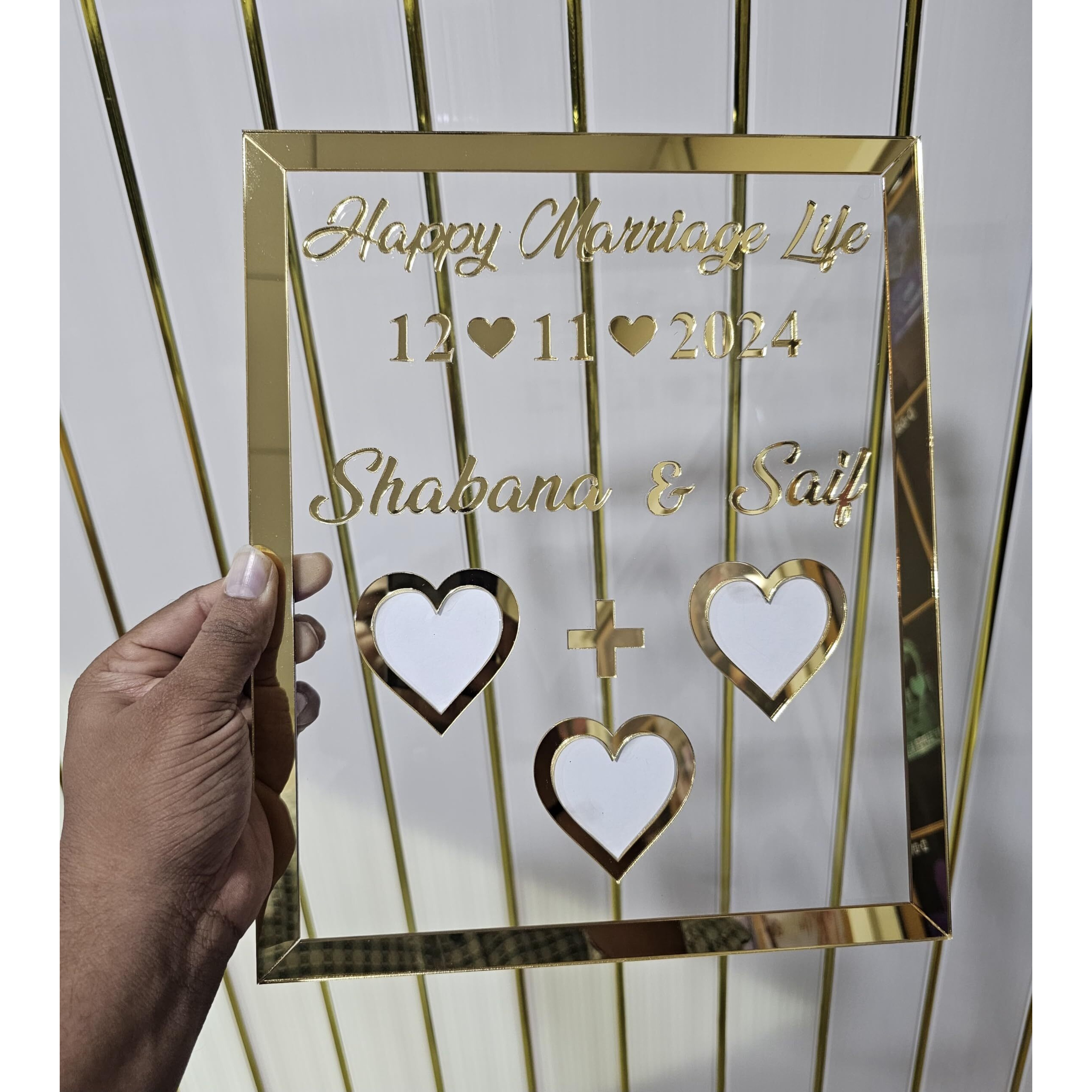 Ukani Thumb Impression Gift For Couple (Size 30 Cm X 25 Cm)| Wedding Thumb Print | Couple Gift| Finger Print Gift| Personalized Text | Golden Acrylic Design| Anniversary Gift/Wedding Gift