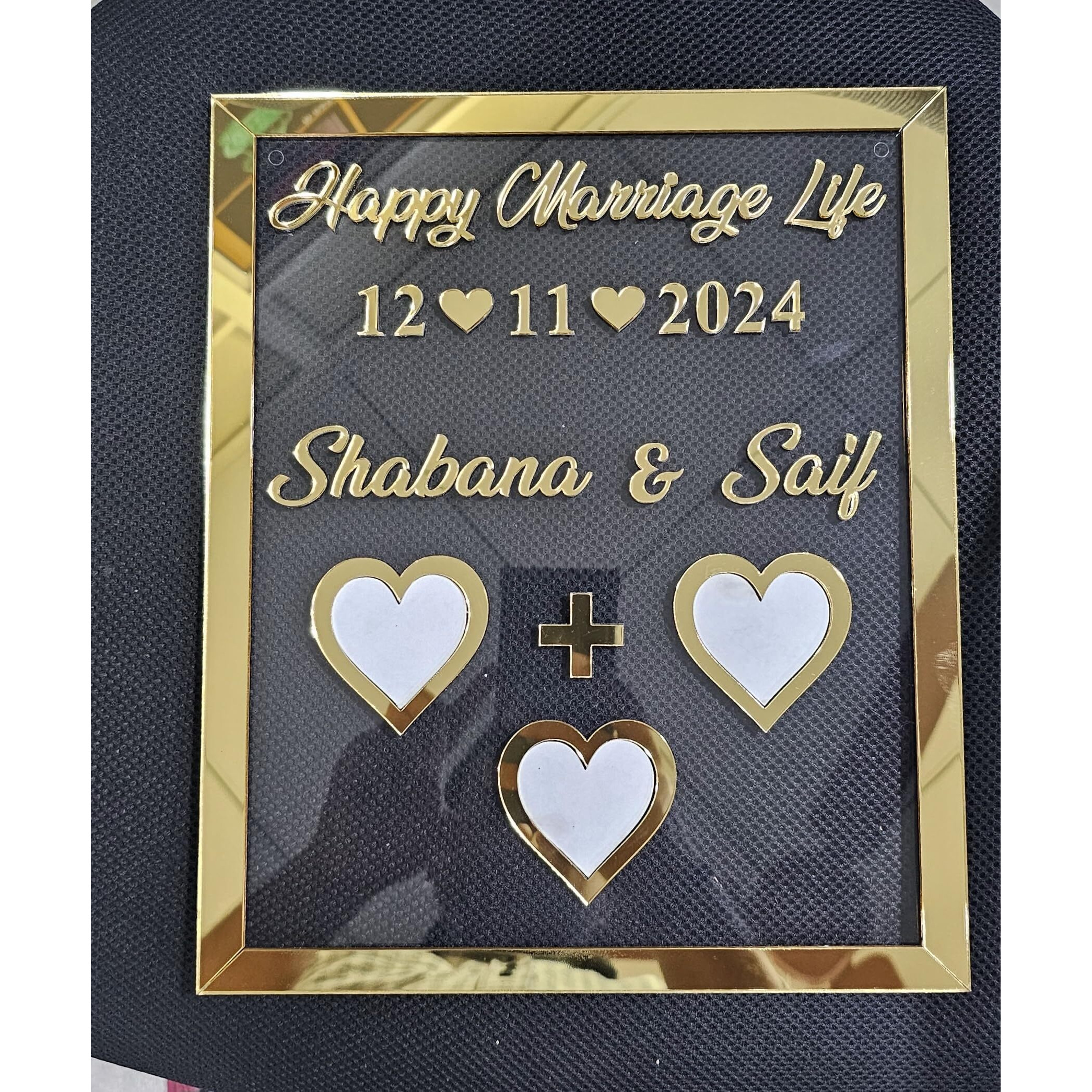 Ukani Thumb Impression Gift For Couple (Size 30 Cm X 25 Cm)| Wedding Thumb Print | Couple Gift| Finger Print Gift| Personalized Text | Golden Acrylic Design| Anniversary Gift/Wedding Gift