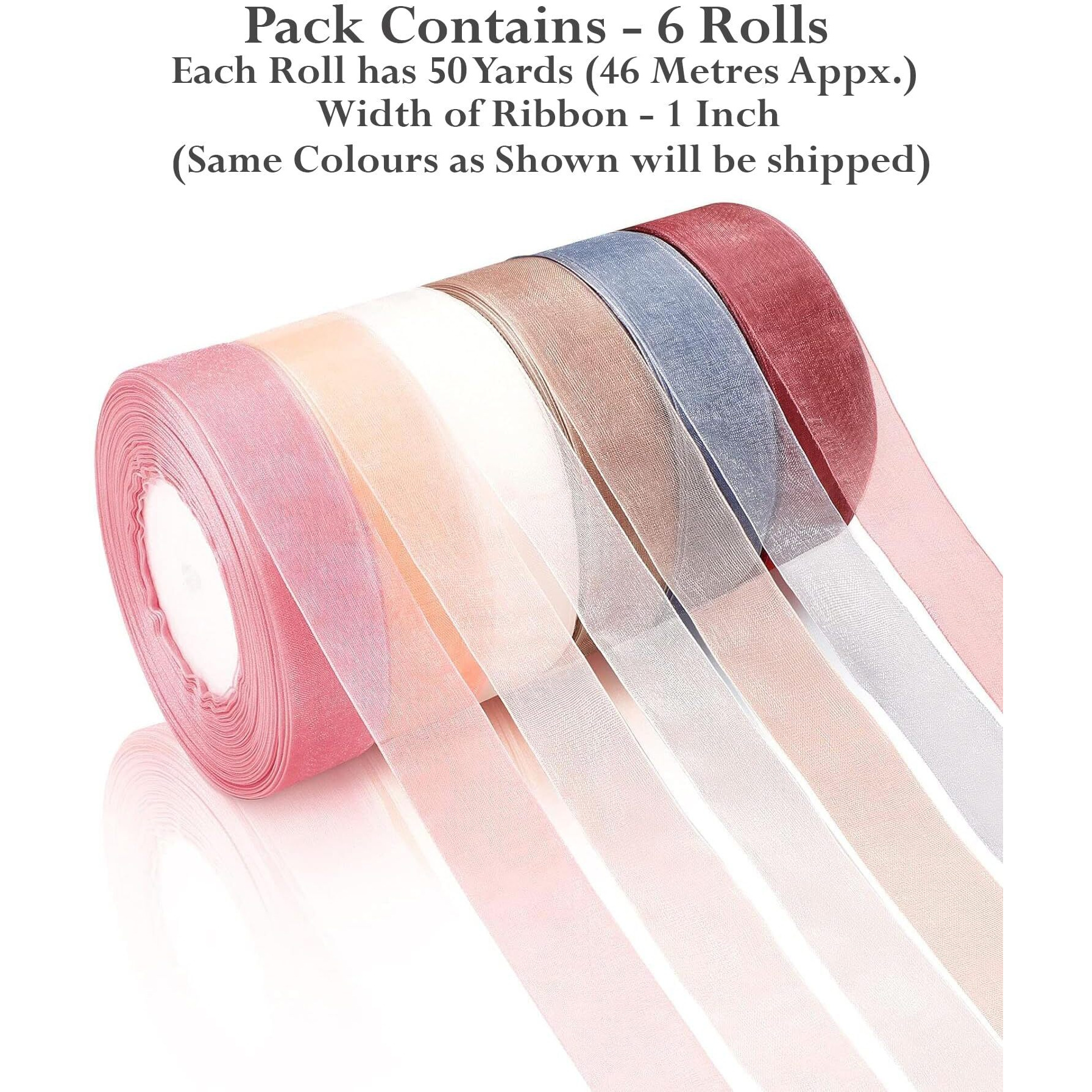 Store2508 6 Rolls Pastel Colours Sheer Chiffon Ribbon Organza Satin Ribbon For Wrapping Decorating Valentine's Day Wedding Birthday Bouquet Garland (50 Yard Each Roll)