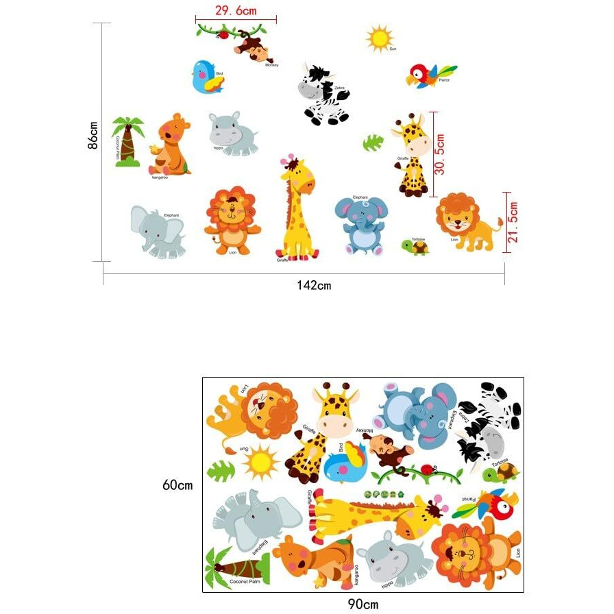 Jaamso Royals Vinyl Animals Wall Sticker, 55.9 X 0.03 X 33.85 Inches, Multicolour