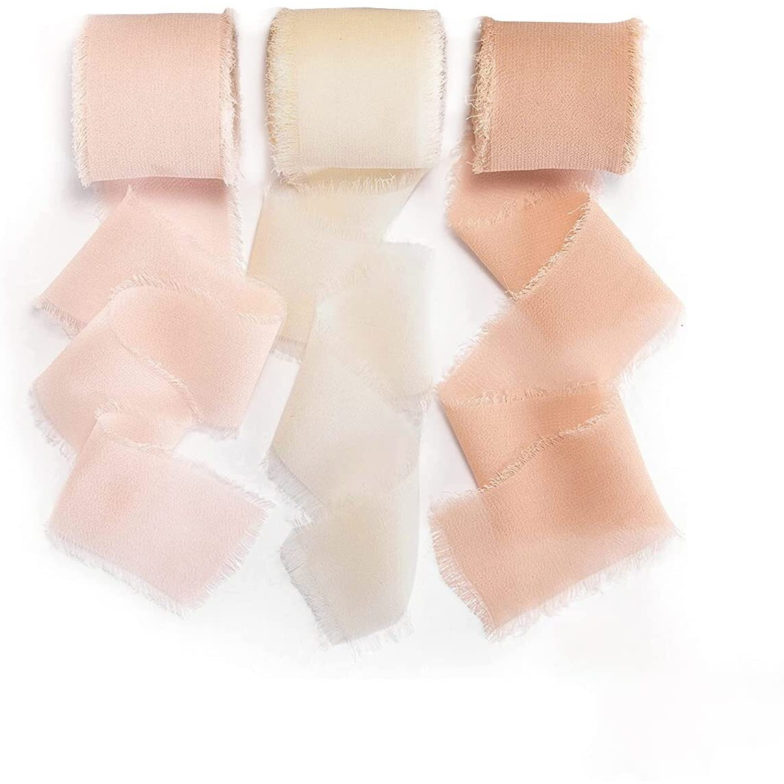 Hasthip 3 Rolls Chiffon Ribbons Set Fringe Fabric Silk-Like Ribbons For Gifts Wrapping, Wedding Invitations, Party Decoration, Bridal Bouquets, Diy Craft - 1.5" X 7Yd Per Roll