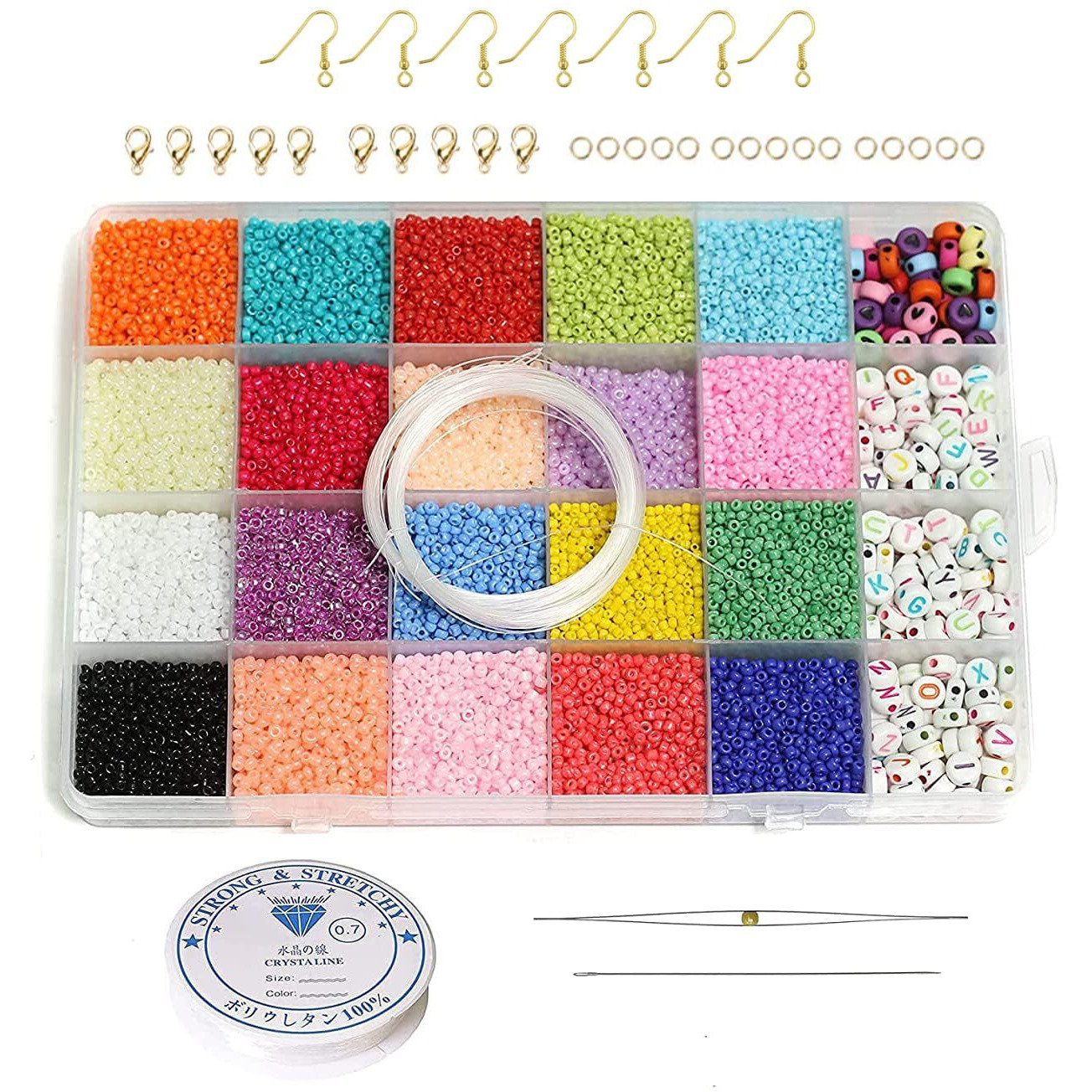 Jaunty Beadsnfashion Opaque S Glass Seed Beads And Alphabet Beads Diy Kit With Thread, Needle And Findings For Jewellery Making, Beading, Embroidery And Art And Crafts., Multi