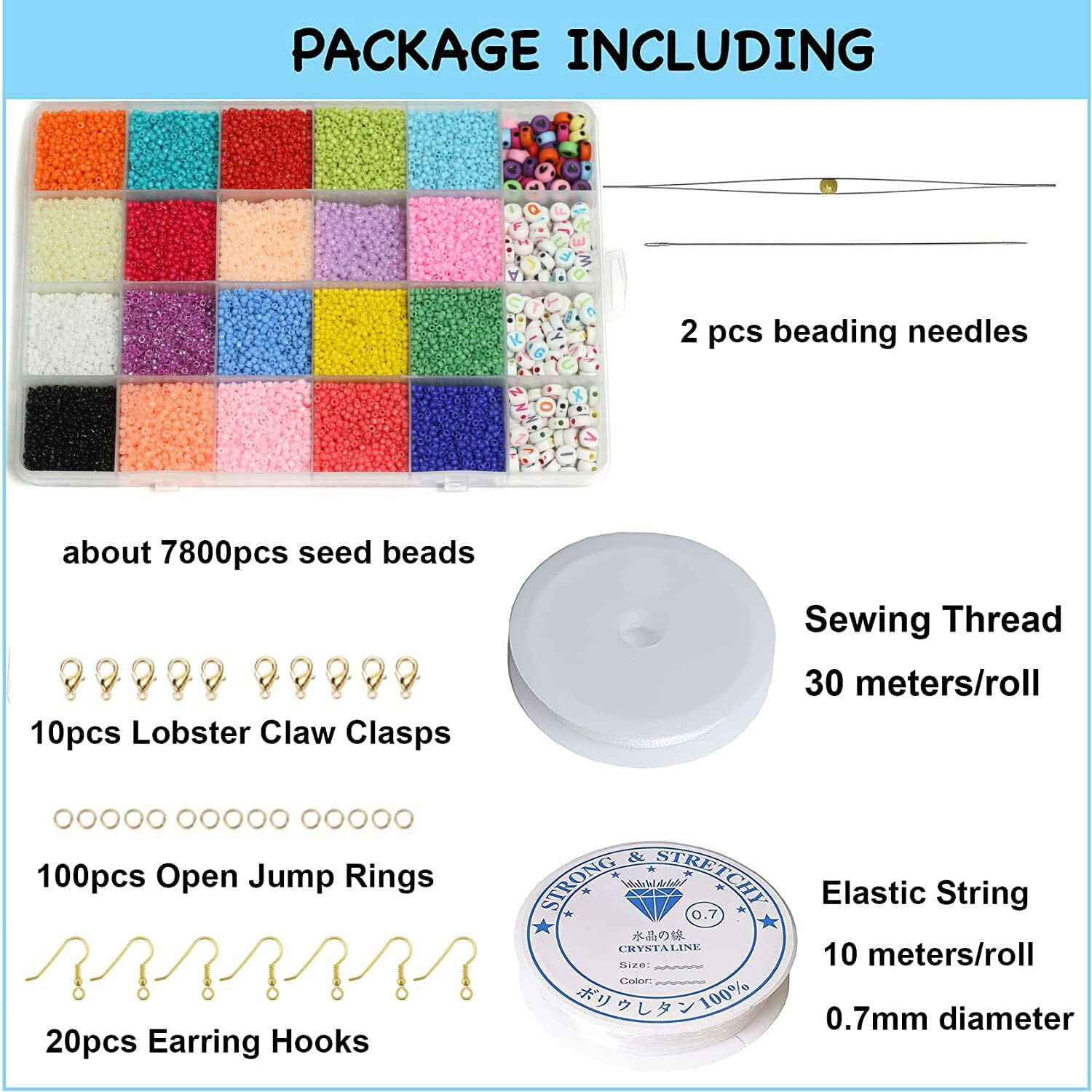 Jaunty Beadsnfashion Opaque S Glass Seed Beads And Alphabet Beads Diy Kit With Thread, Needle And Findings For Jewellery Making, Beading, Embroidery And Art And Crafts., Multi