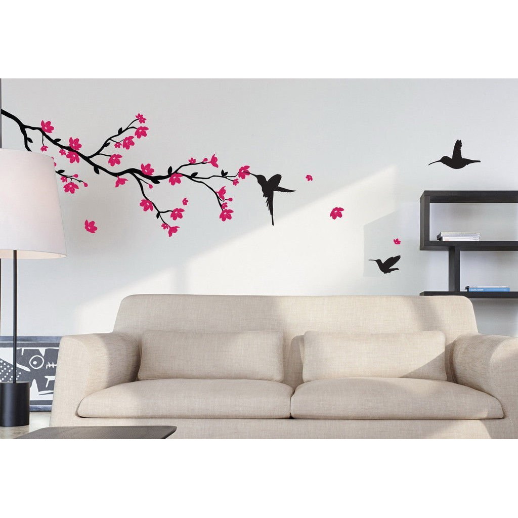 Decals Design 'Humming Birds And Blossoms' Wall Sticker (Pvc Vinyl, 50 Cm X 70 Cm, Multicolour)