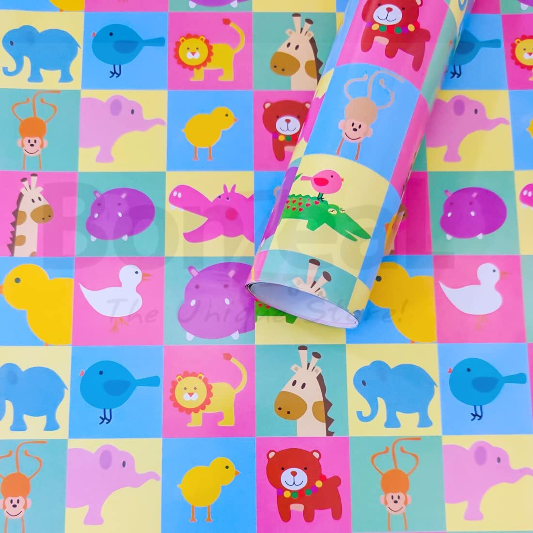 Bonzeal Multicolor Animal Printed Gift Pack Of 5 Sheets Wrapping Paper Roll For Gift Items