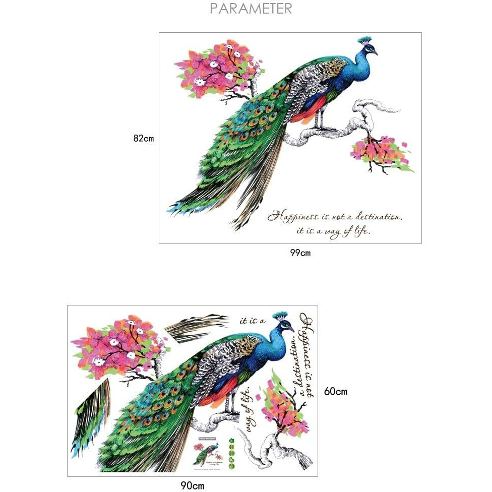 Indian Royals Large Peacock Feather Wall Sticker For Design, Hall, Bedroom Decoration - Big Size (60 Cm X 90 Cm)