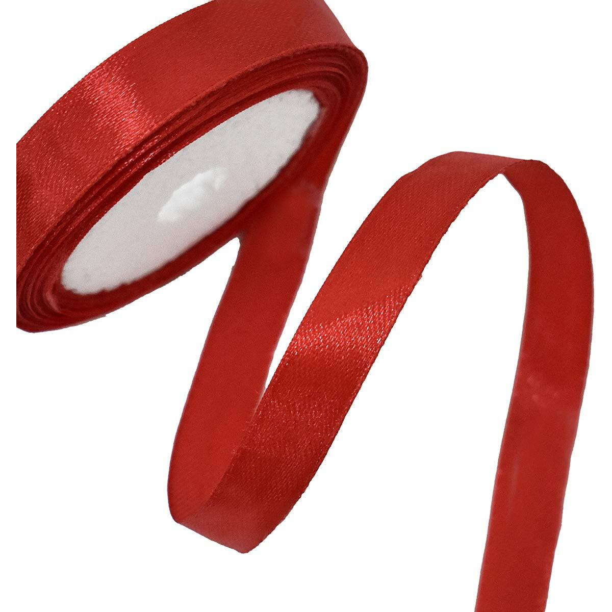 Embroiderymaterial Craft Ribbon For Sewing, Gift Wrapping, Hair Bows, Party Decor, Diy Craft Supplies, Satin Ribbon Roll  Red, 12Mm Wide, 5 Rolls (42.5 Meters Total)