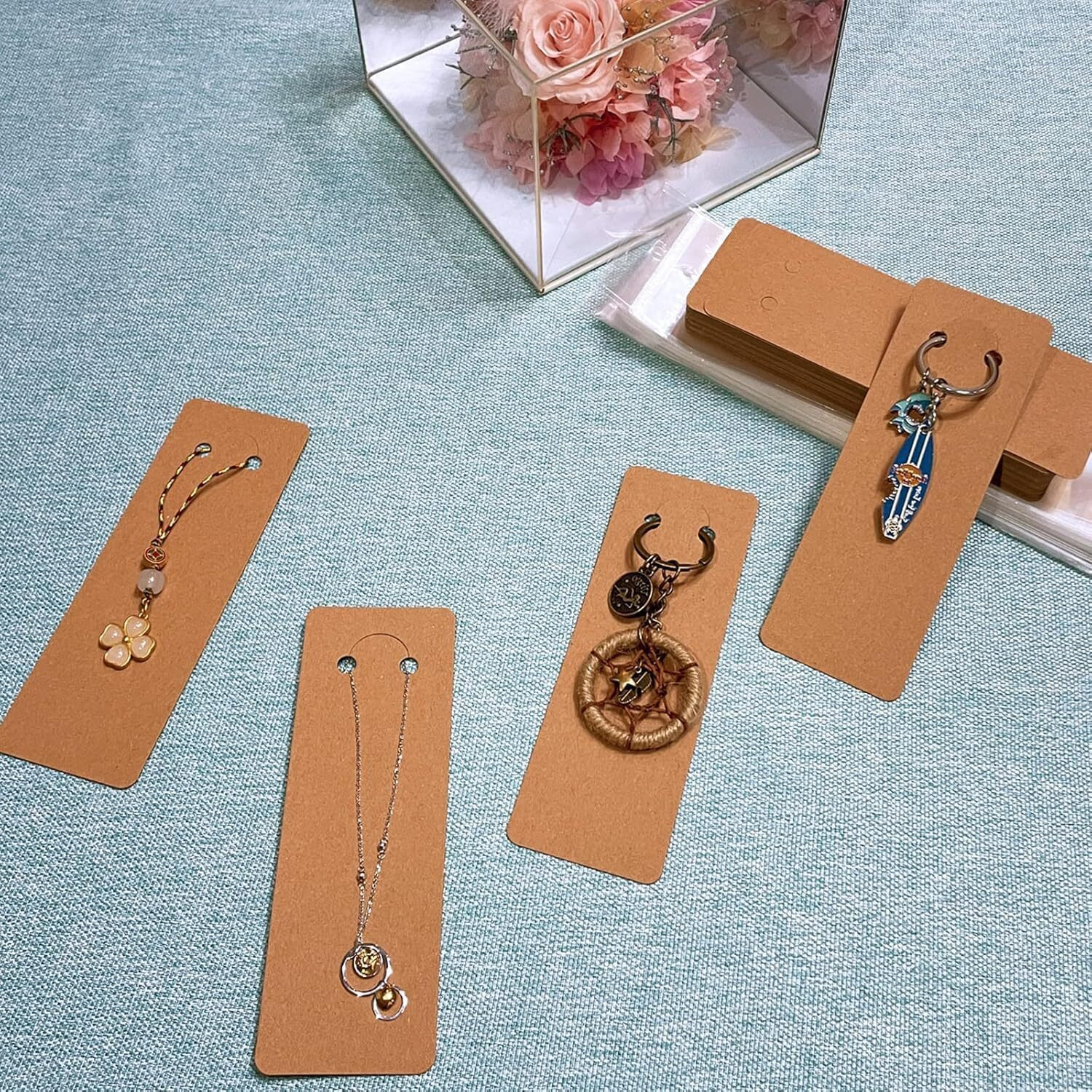 Festiko Keychain Display Cards (Brown Kraft B, Pack Of 500 Pcs, 5.9"*2"), Keyring Display Cards, Jewellery Display Cards