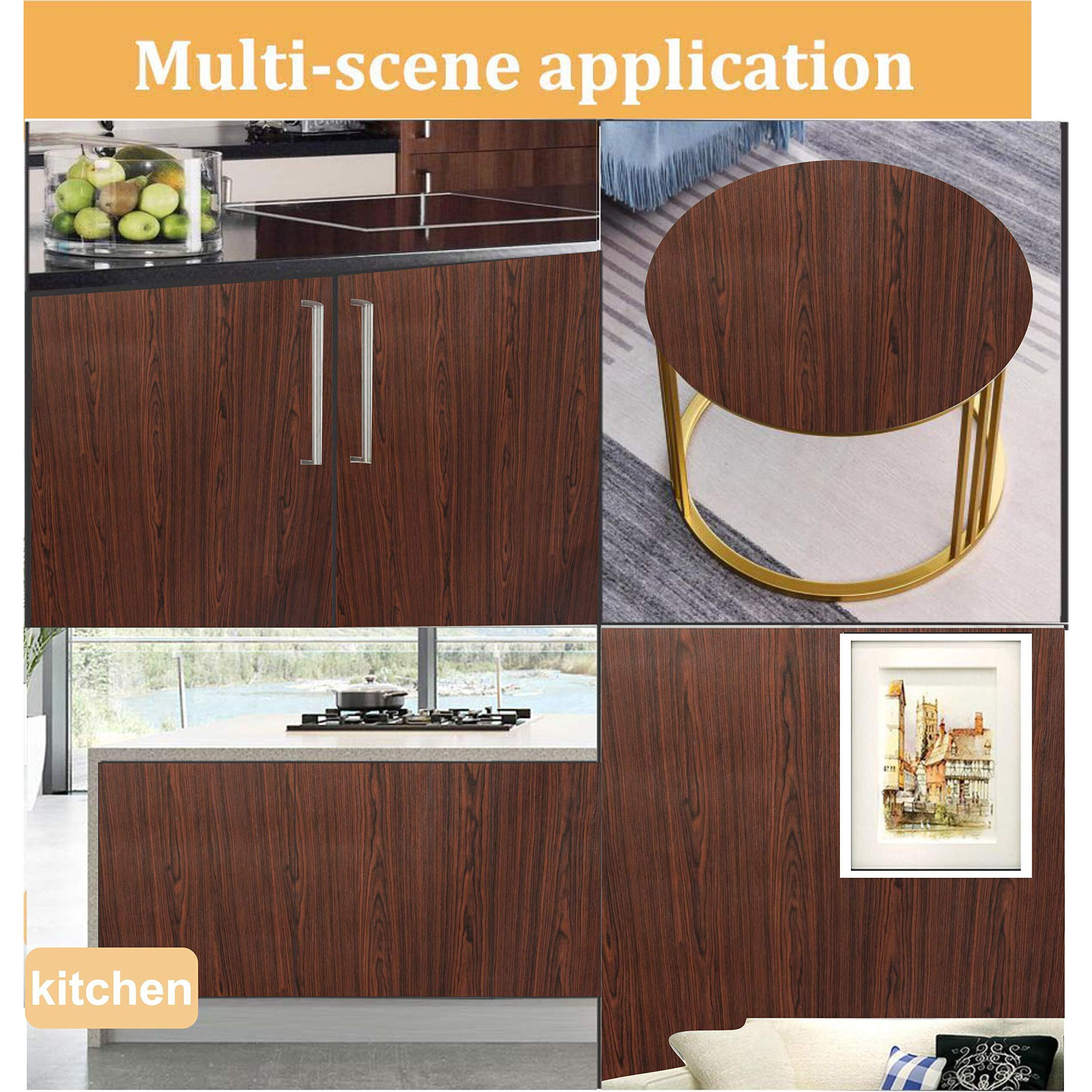 Elton Cherry Brown Teak Wood Grain Textured Self Adhesive Decorative Vinyl Shelf Liner Decorative Wrinkled Vinyl Sheet_1.33X6 Feet