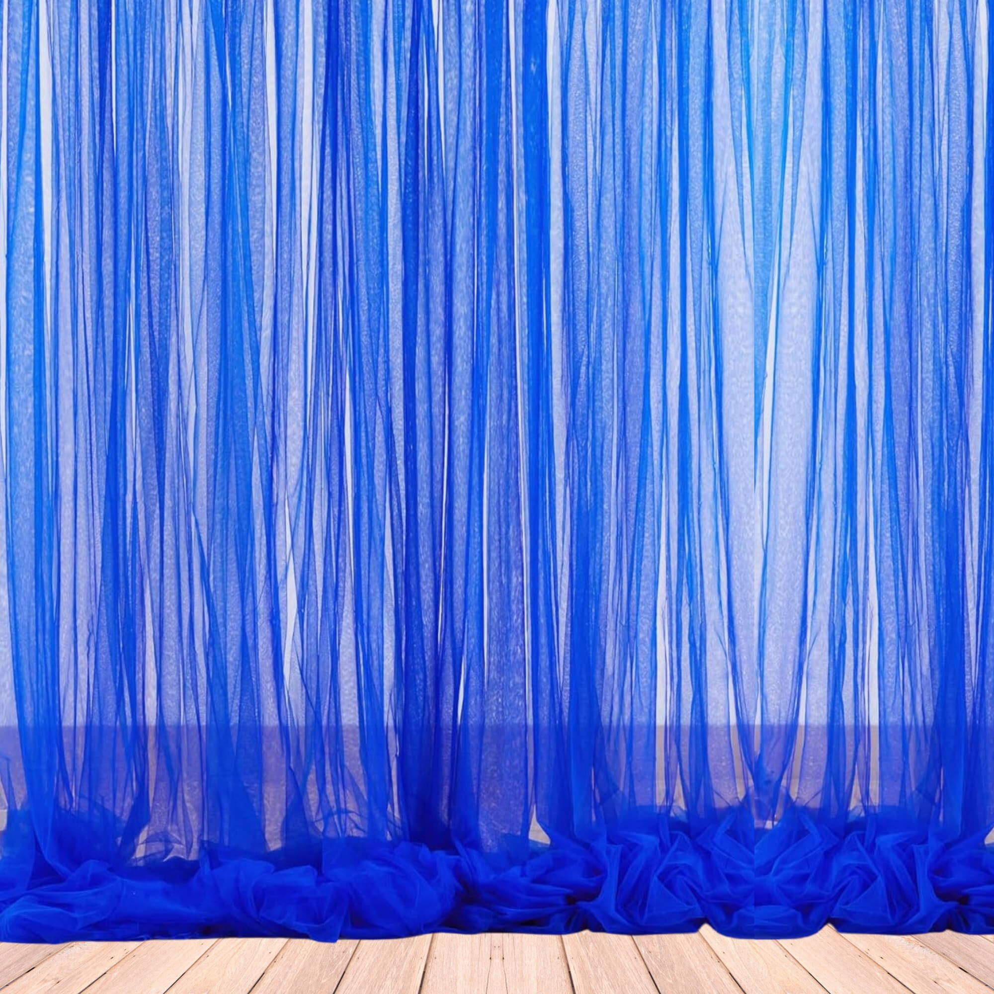1Iam 2Pcs Blue Decoration Net Curtains - Large Size, Stitched With Ribbon, Nylon Made, Reusable, Soft, Wrinkled Free, 8.5X5Ft Each, Backdrop Net For Birthday, Anniversary Party Decoration