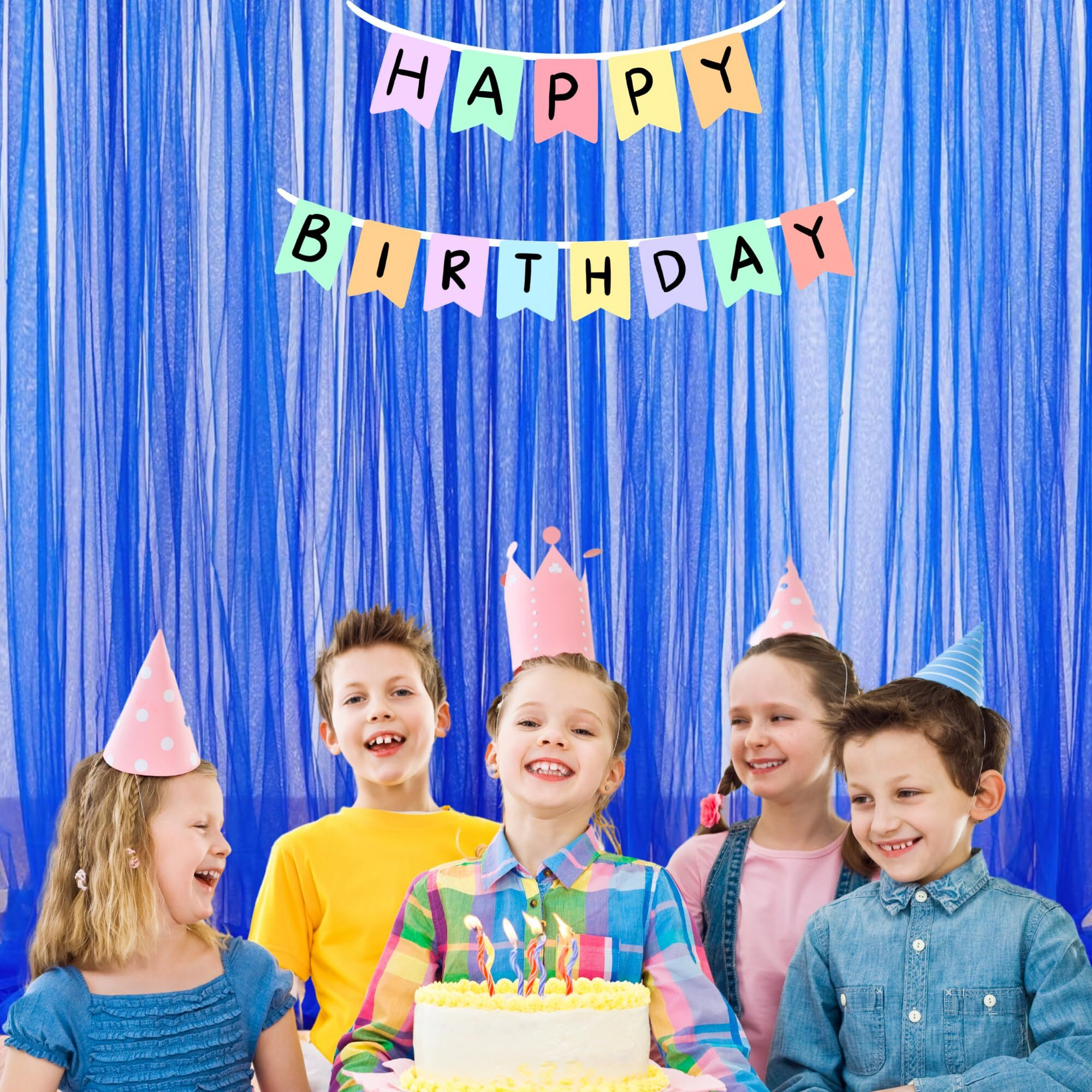 1Iam 2Pcs Blue Decoration Net Curtains - Large Size, Stitched With Ribbon, Nylon Made, Reusable, Soft, Wrinkled Free, 8.5X5Ft Each, Backdrop Net For Birthday, Anniversary Party Decoration