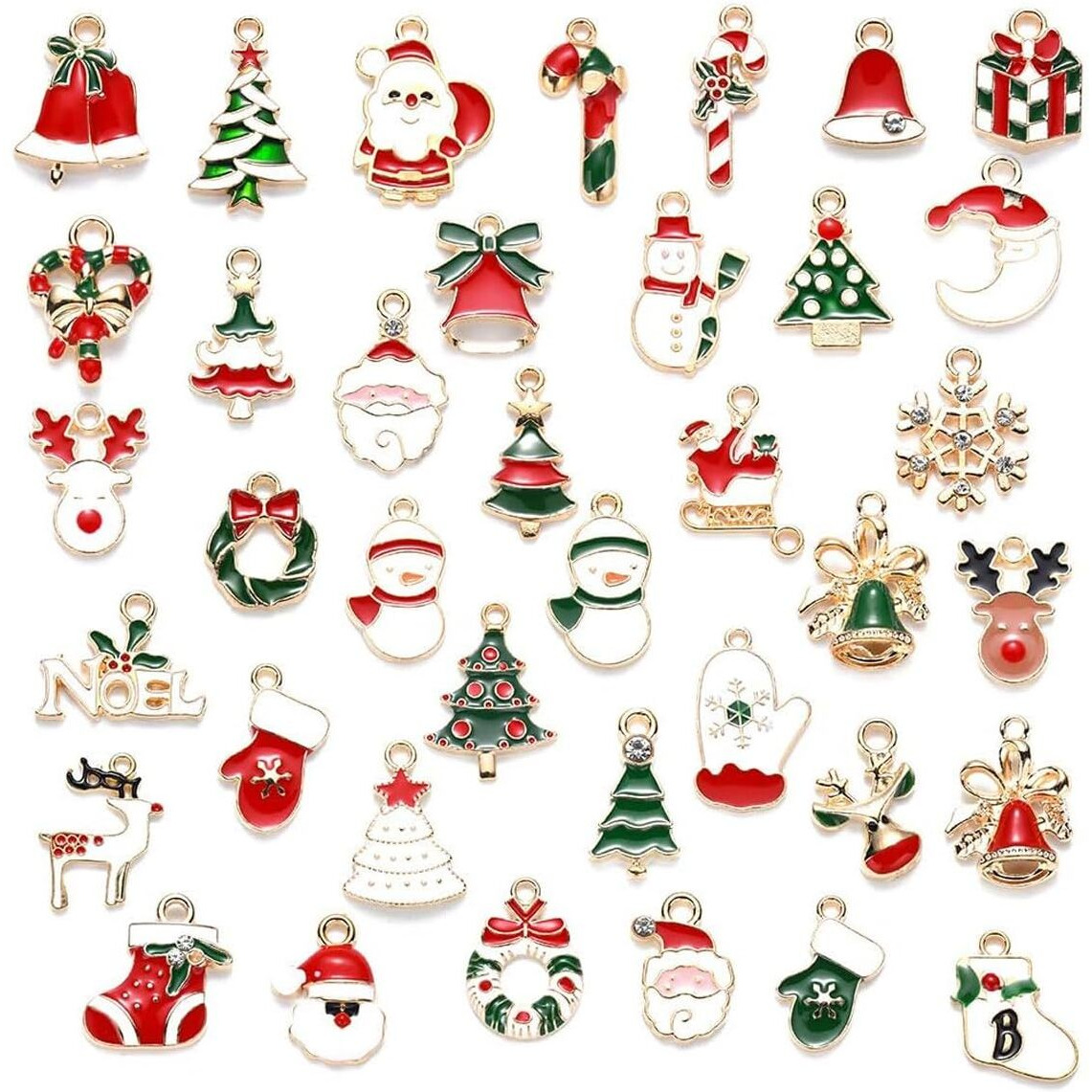 Sannidhi 40Pcs Christmas Charms Pendants Set Assorted Jewelry Making Kit Gold Plated Enamel Pendants Charms For Diy Earrings Bracelet Necklace, Christmas Gift And Crafting